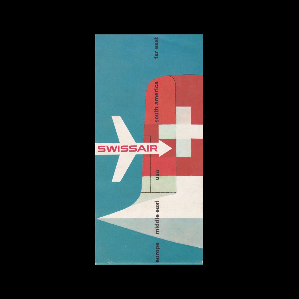 Swissair Routes Brochure, 1950s. Designed by Hugo Wetli