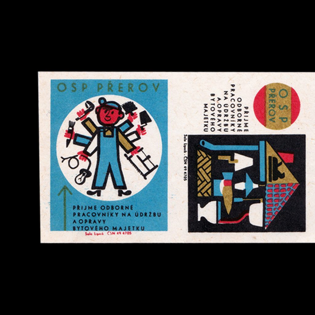 We hire professional workers for healthy housing, Czechoslovakian 1960s Matchbox labels