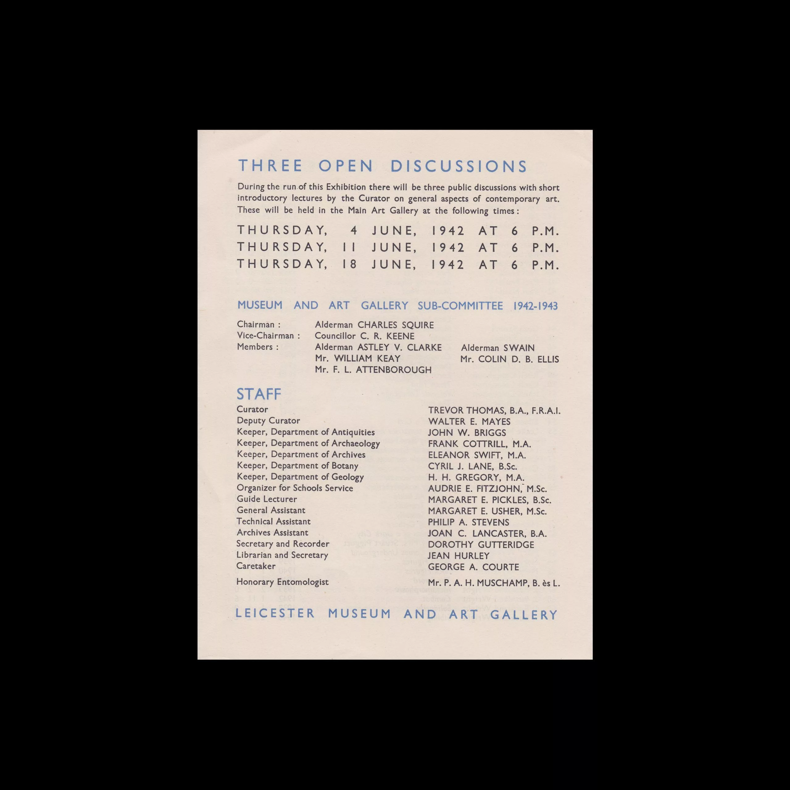 New Movements in Art Exhibition, Leicester Museum and Art Gallery. 1942