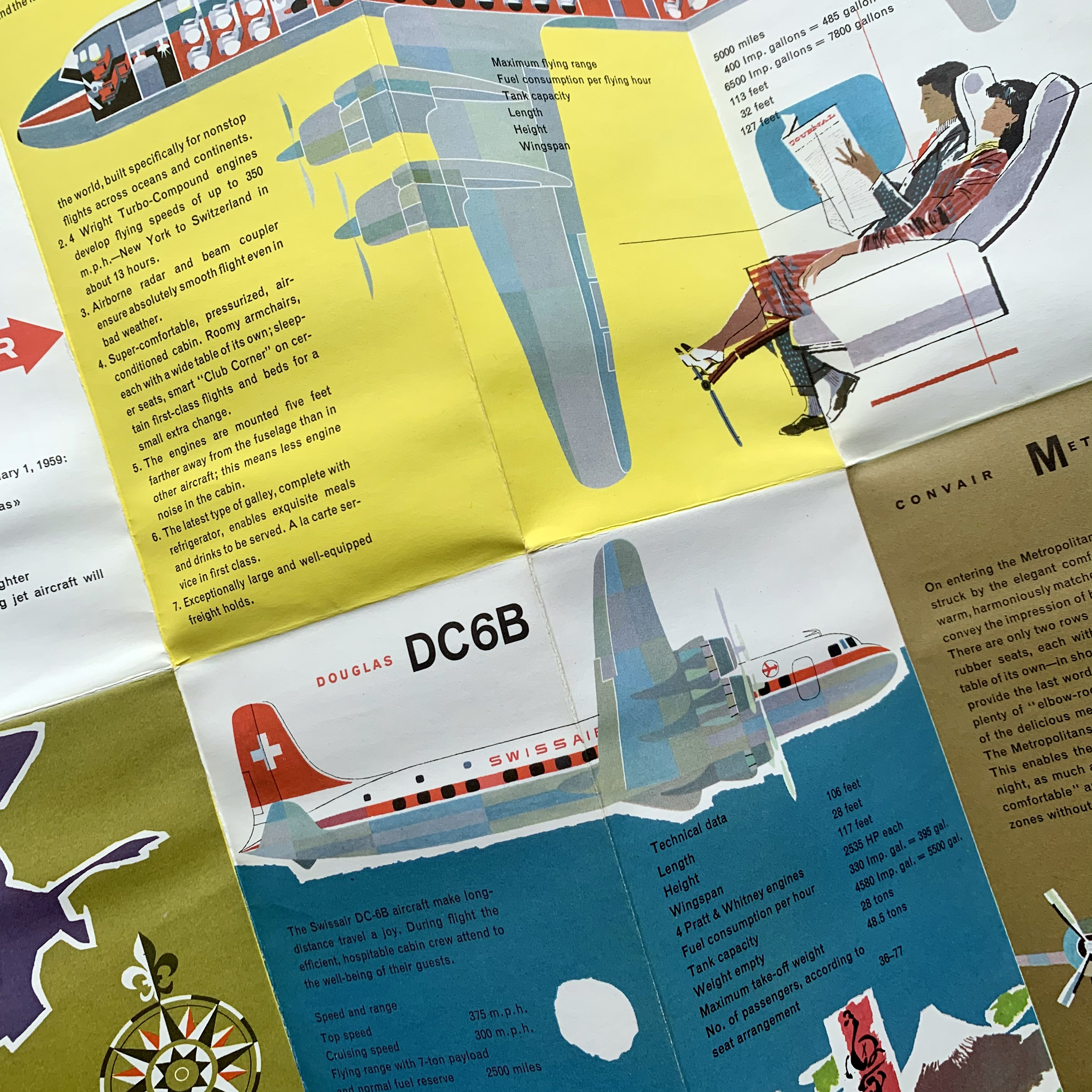 Swissair Routes Brochure, 1950s. Designed by Hugo Wetli