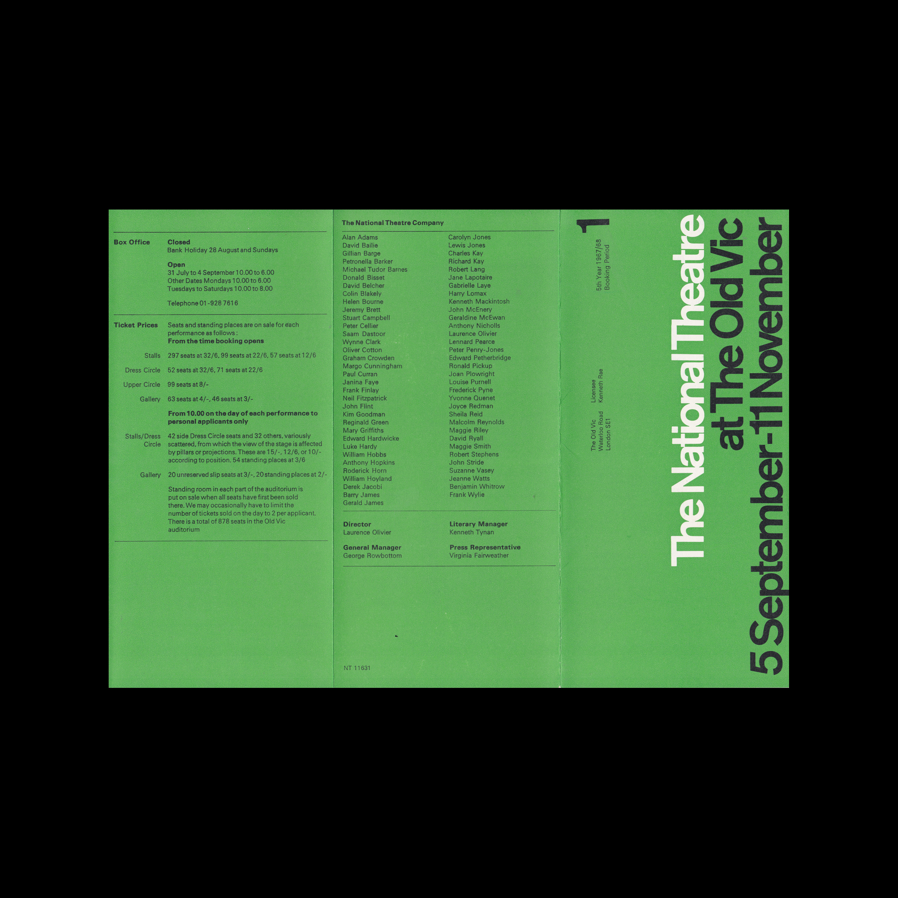 The National Theatre 1967/68 Booking Period Programme. Designed by Ken Briggs