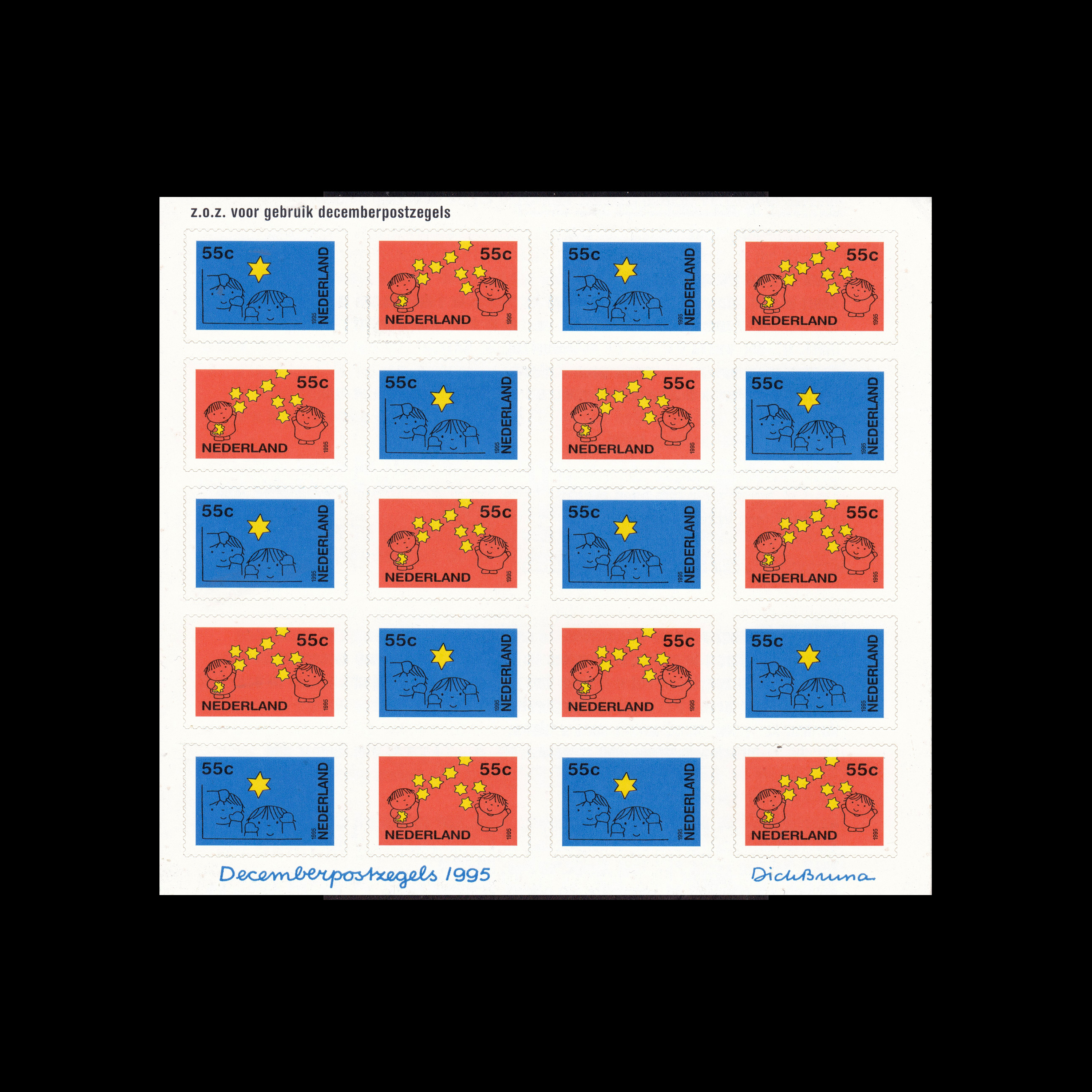 Decemberpostzegels 1995, Christmas Stamps, Sheet of 20. Designed by Dick Bruna