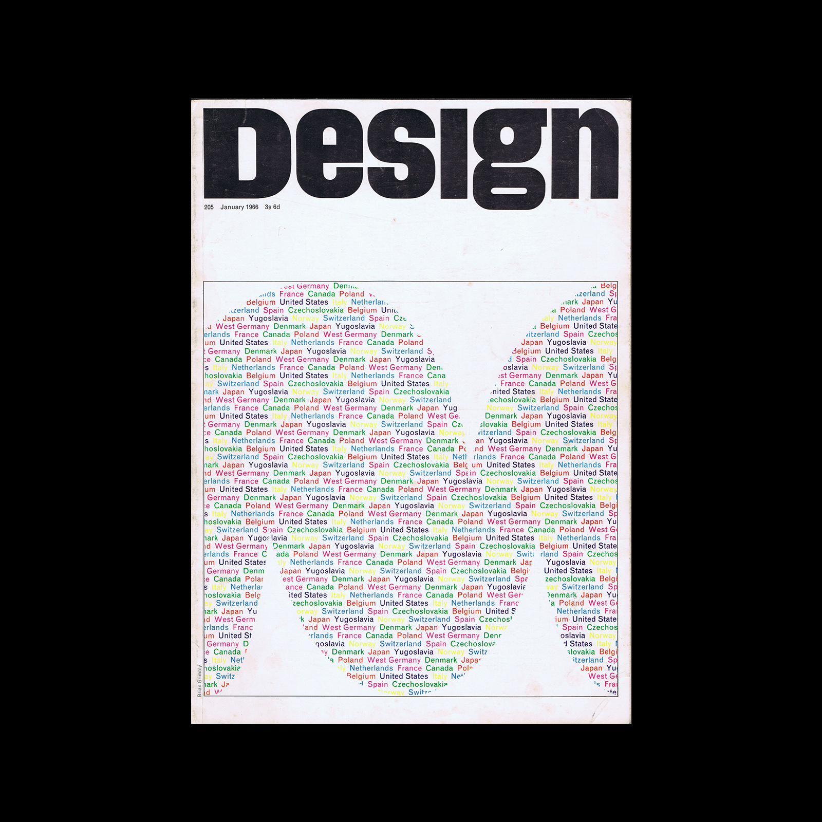 Design, Council of Industrial Design, 205, January 1966. Cover design by Brian Grimbly
