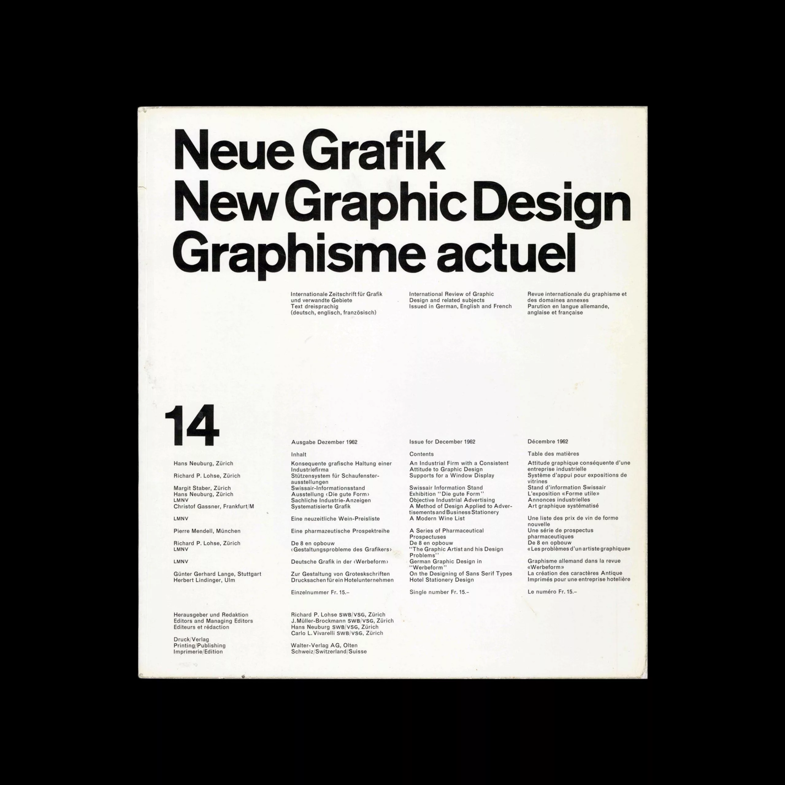 Neue Grafik / New Graphic Design / Graphisme actuel - No.14, 1962. Josef Müller-Brockmann, Hans Neuburg, Richard Paul Lohse, and Carlo Vivarelli