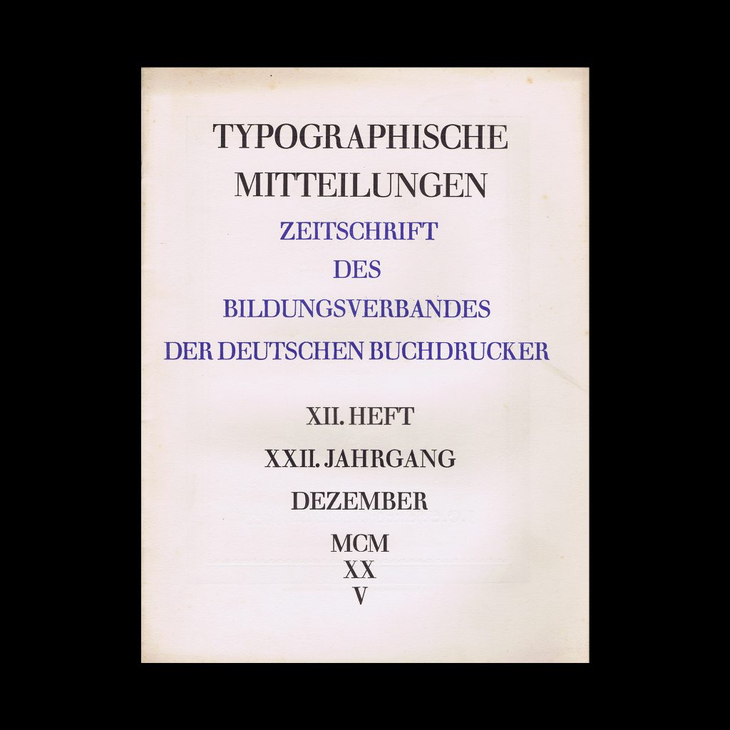 Typographische Mitteilungen, Zweiundzwanzigster Jahrgang, Heft 12, December 1925