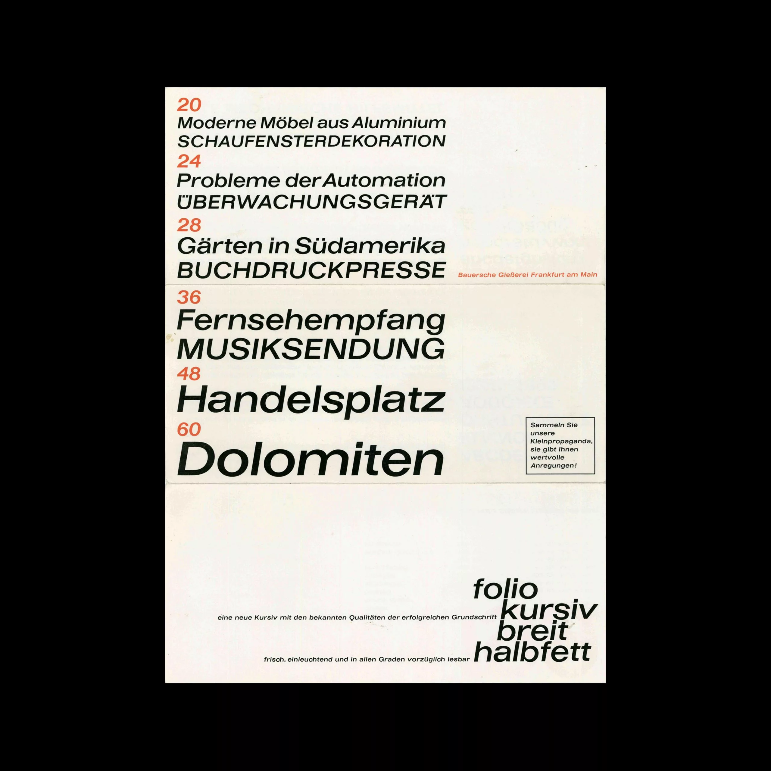 Die Folio, Bauersche Giesserei, Type Specimen, 1965 