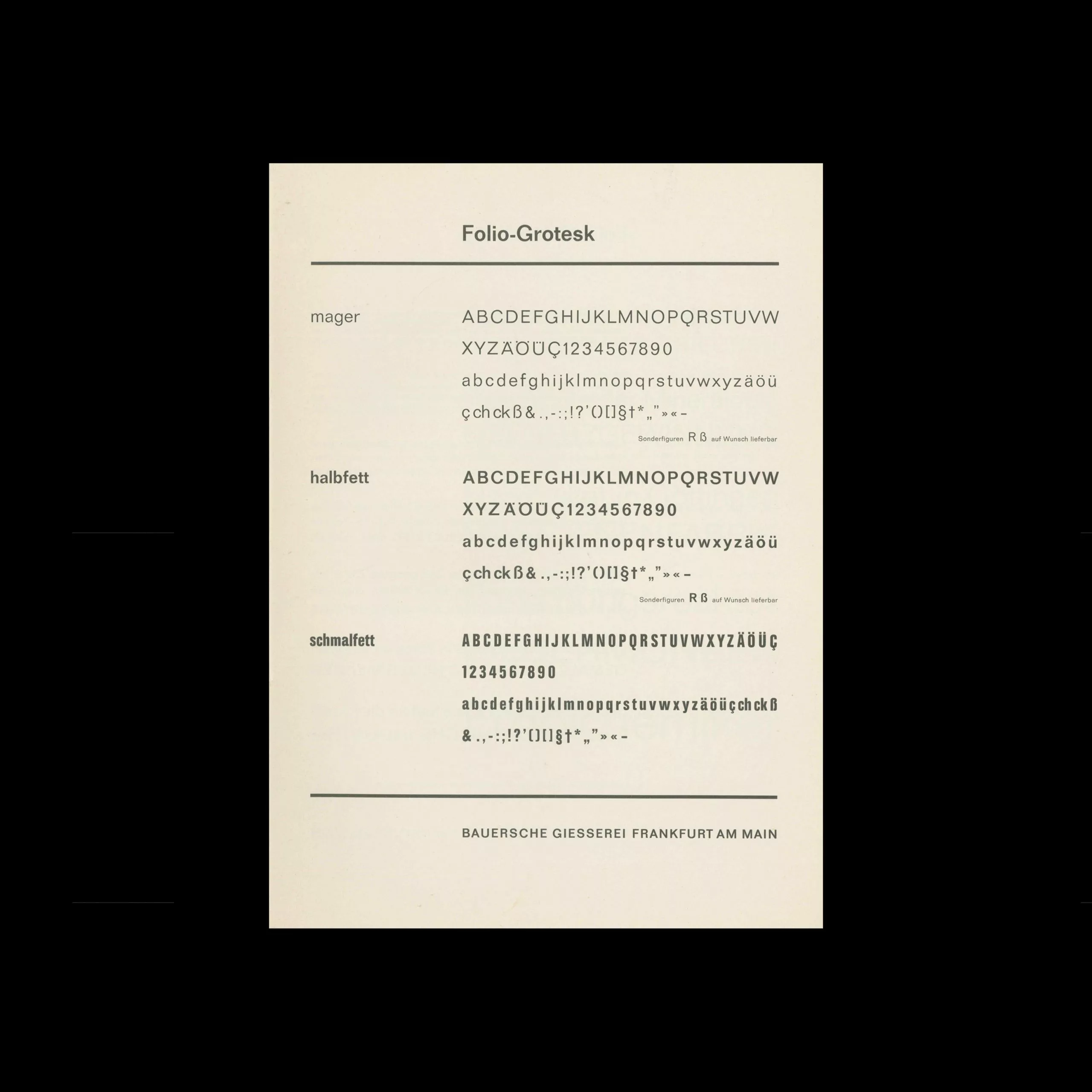Die Folio, Bauersche Giesserei, Type Specimen, 1965 