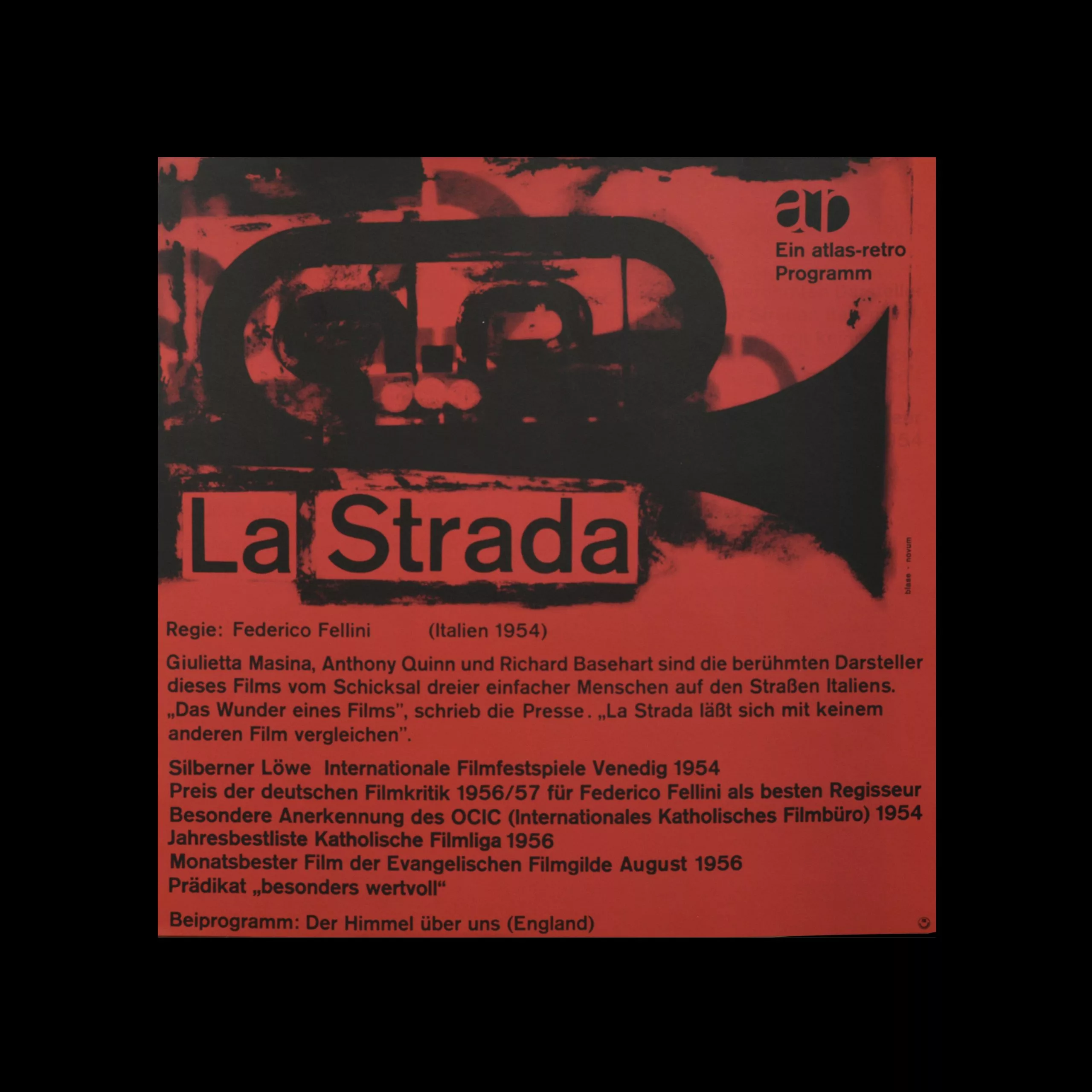 La Strada, Atlas Films Poster, 1960s. Designed by Karl Oskar Blase