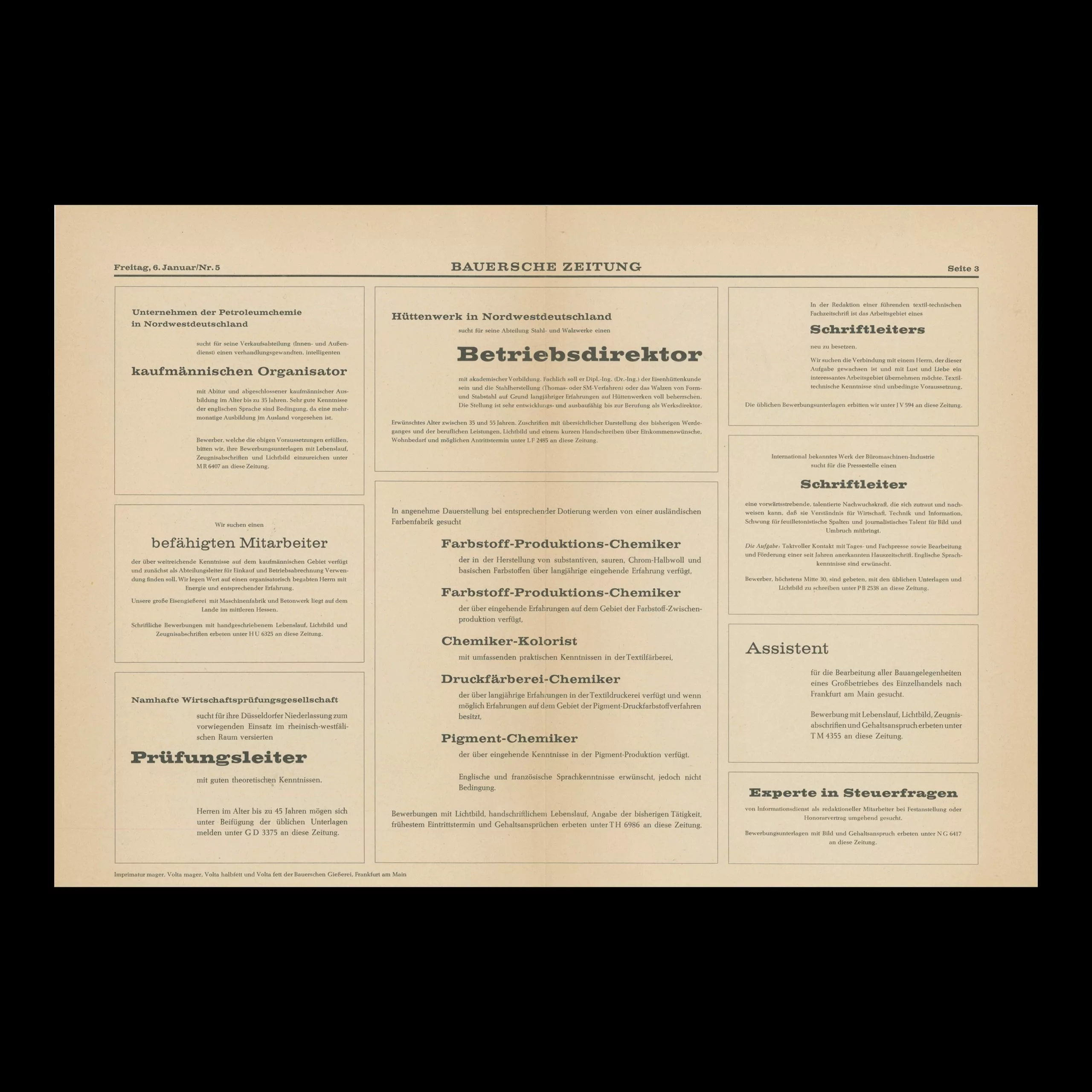 Volta, Bauersche Giesserei, Frankfurt am Main, Type Specimen Sample