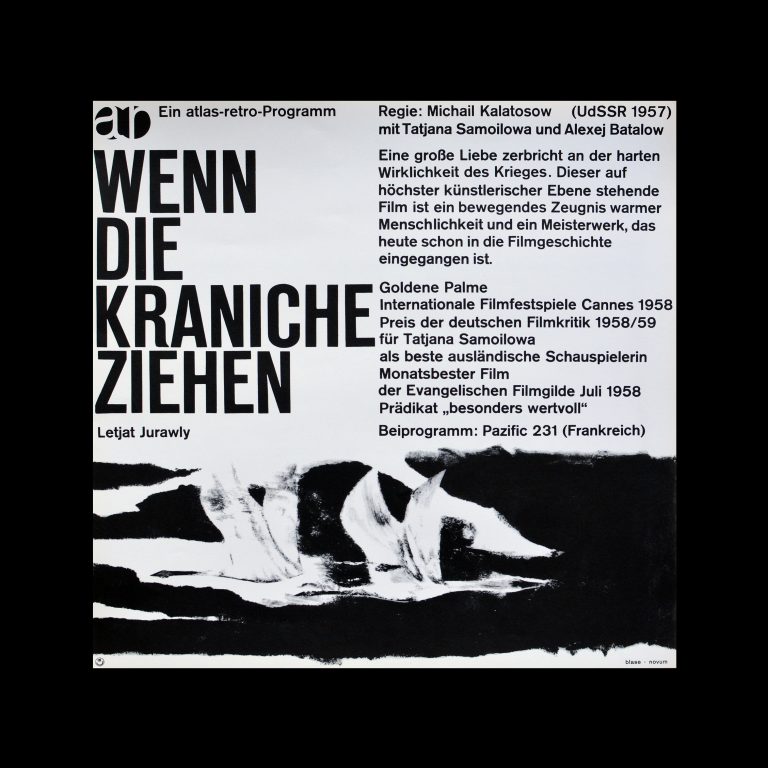 Wenn Die Kraniche Ziehen, Atlas Films Poster, 1960s. Designed by Karl Oskar Blase