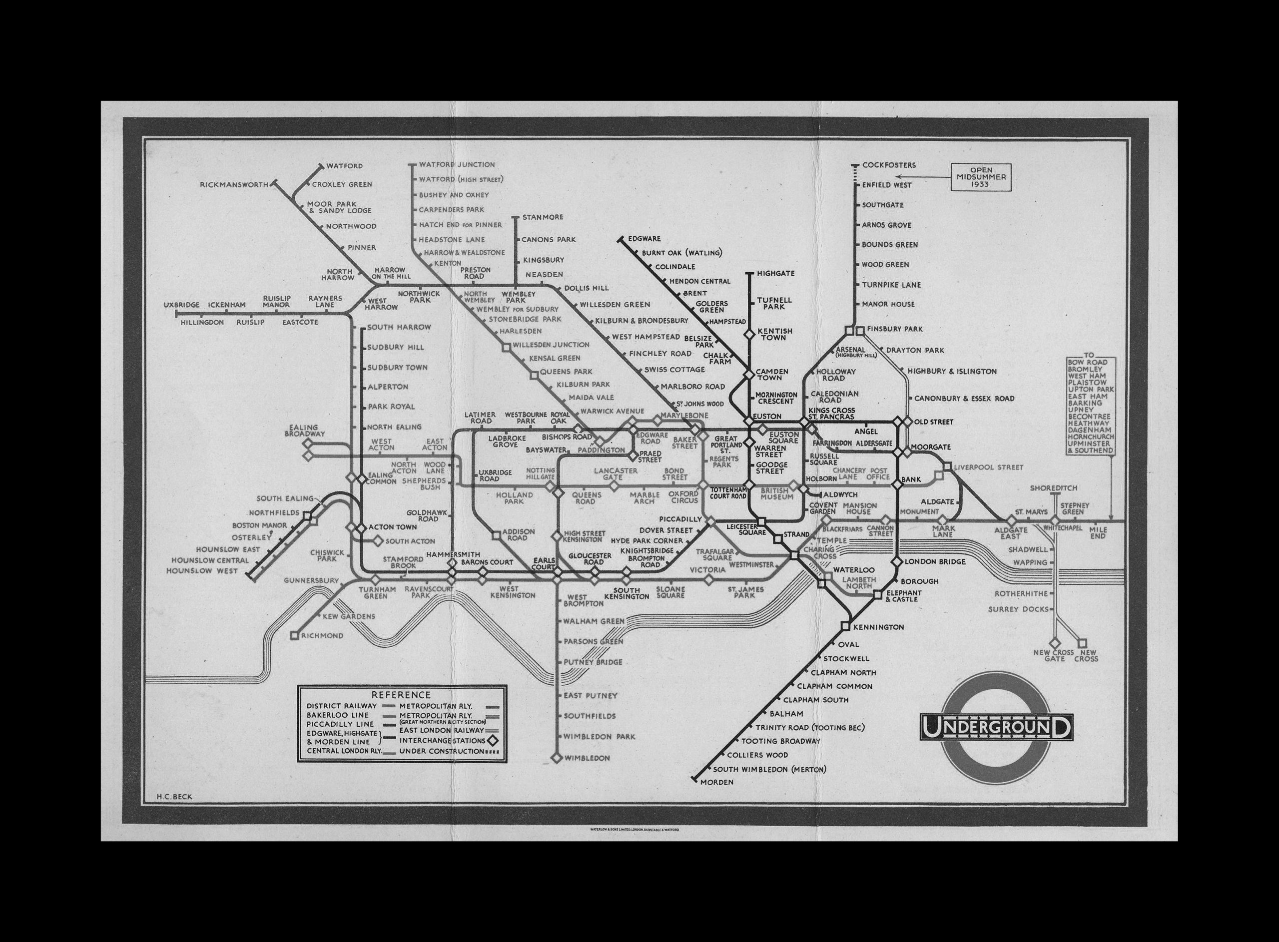 Harry C. Beck, London Underground Diagram of Lines, 1949.