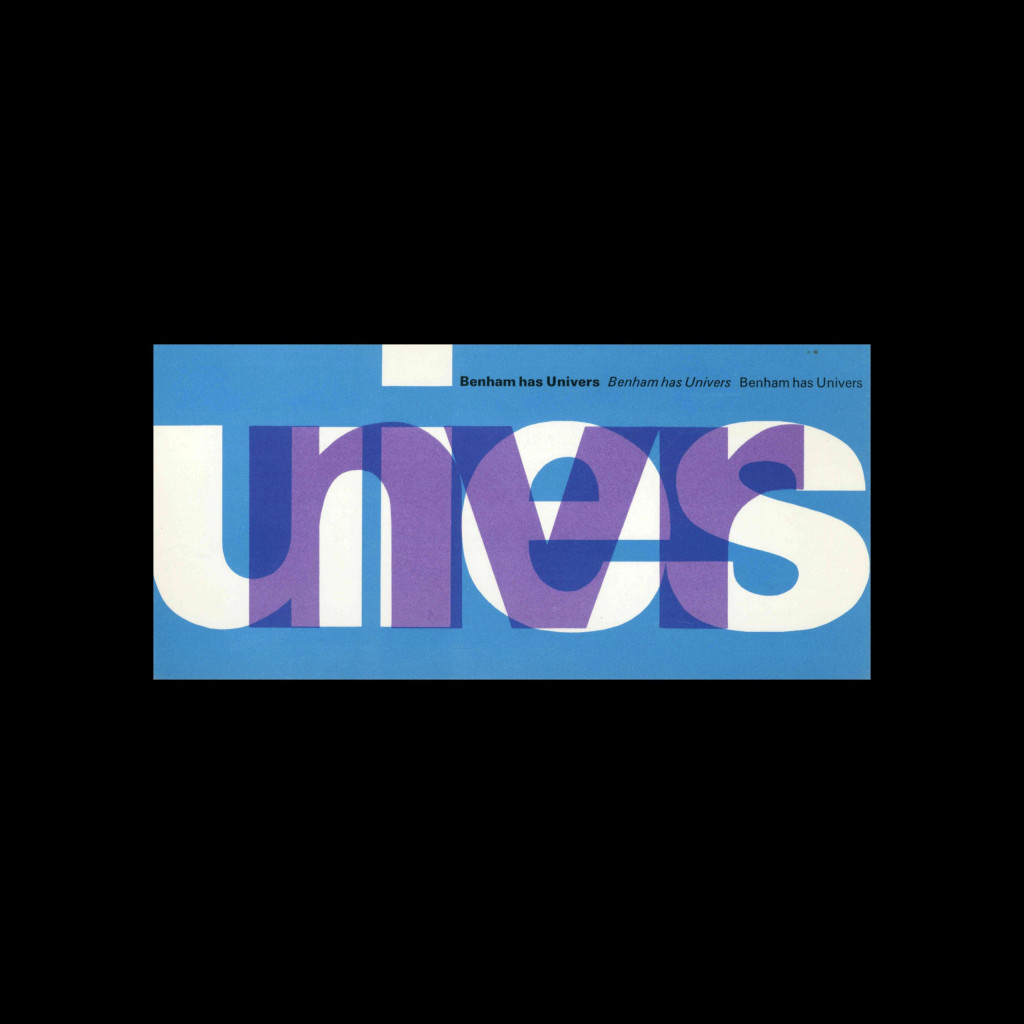 Benham has Univers, Type Specimen, 1960s