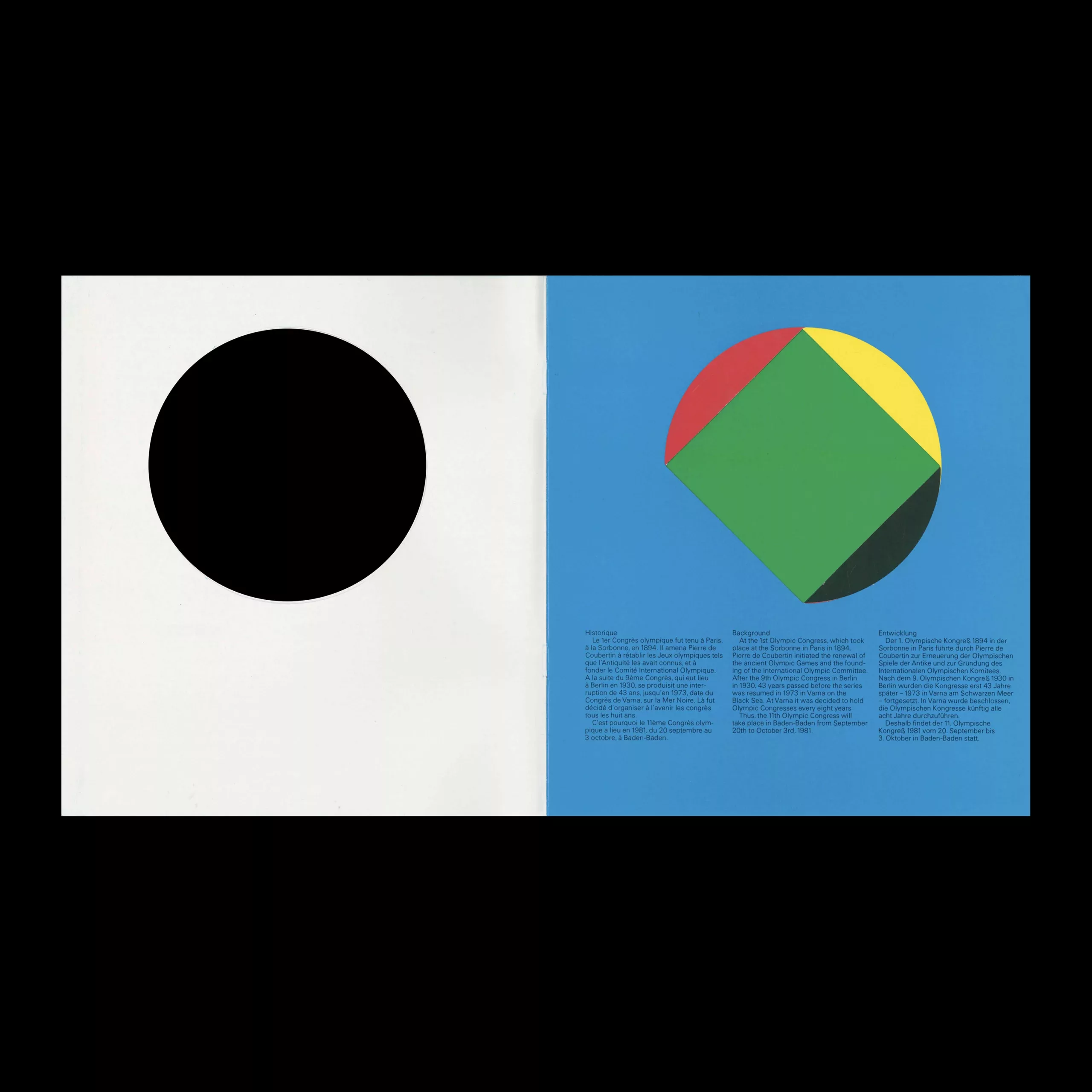 11th Olympic Congress, Brochure, 1981. Design by Anton Stankowski, Otl Aicher, Rolf Müller and Partners