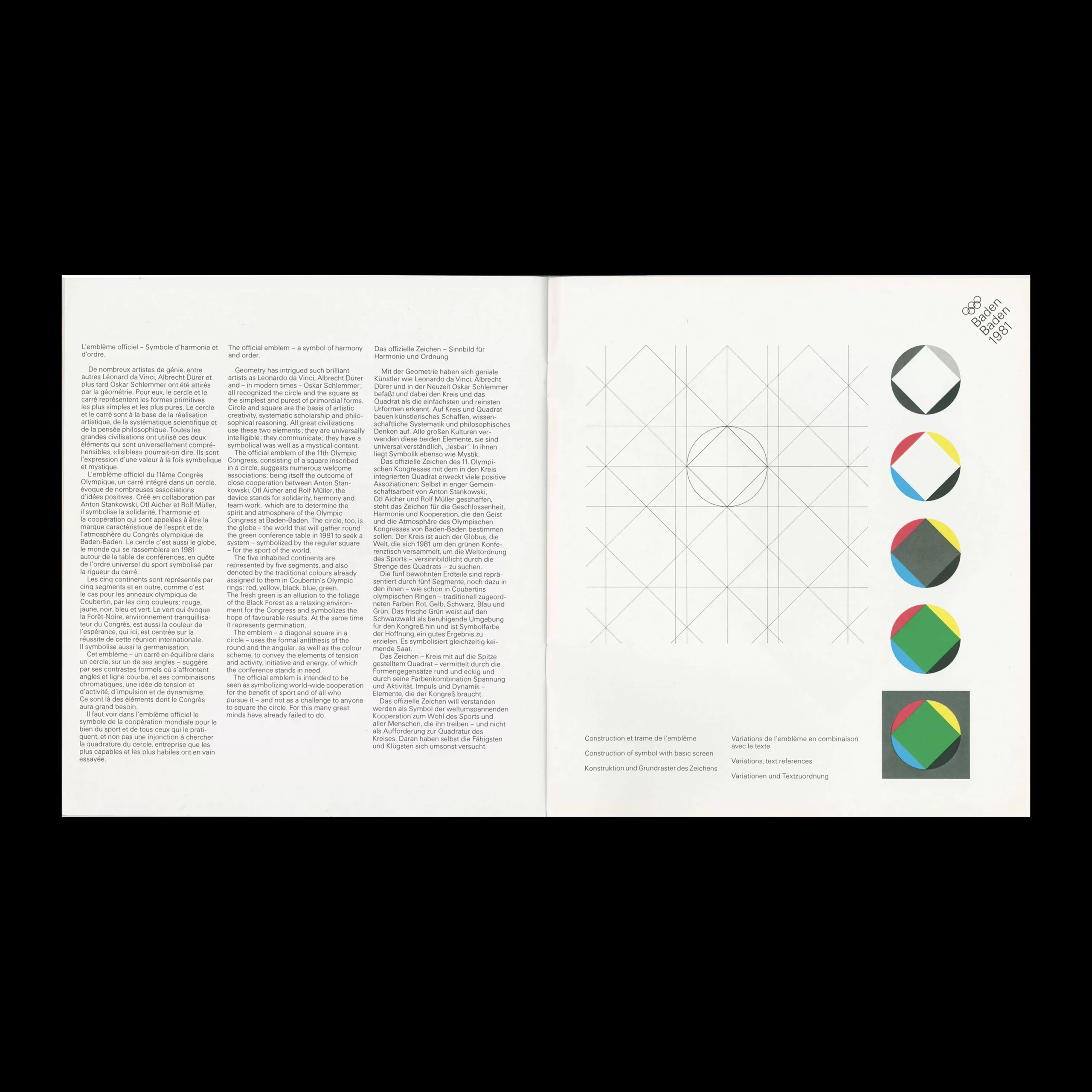11th Olympic Congress, Brochure, 1981. Design by Anton Stankowski, Otl Aicher, Rolf Müller and Partners