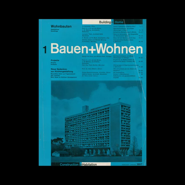 Bauen+Wohnen, 1, 1957. Graphic design by Emil Maurer