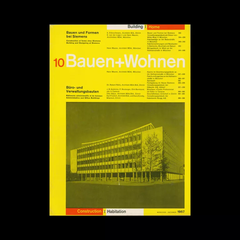 Bauen+Wohnen, 10, 1957. Graphic design by Emil Maurer