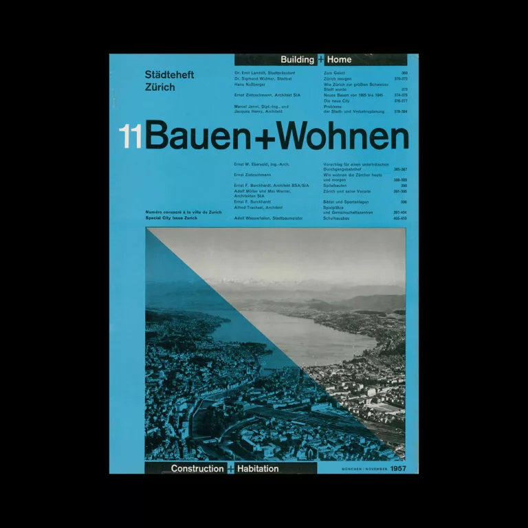 Bauen+Wohnen, 11, 1957. Graphic design by Emil Maurer
