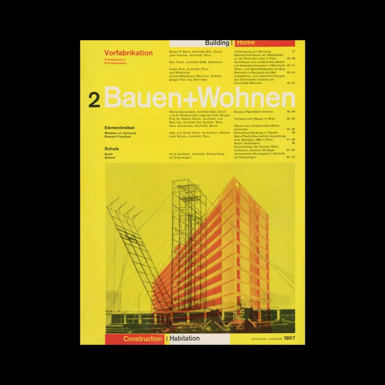 Bauen+Wohnen, 2, 1957. Graphic design by Emil Maurer