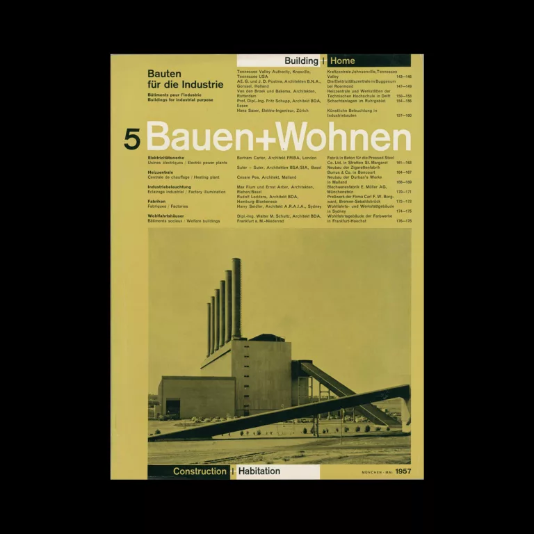 Bauen+Wohnen, 5, 1957. Graphic design by Emil Maurer