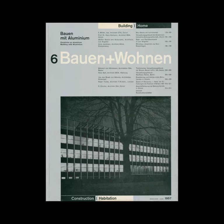 Bauen+Wohnen, 6, 1957. Graphic design by Emil Maurer