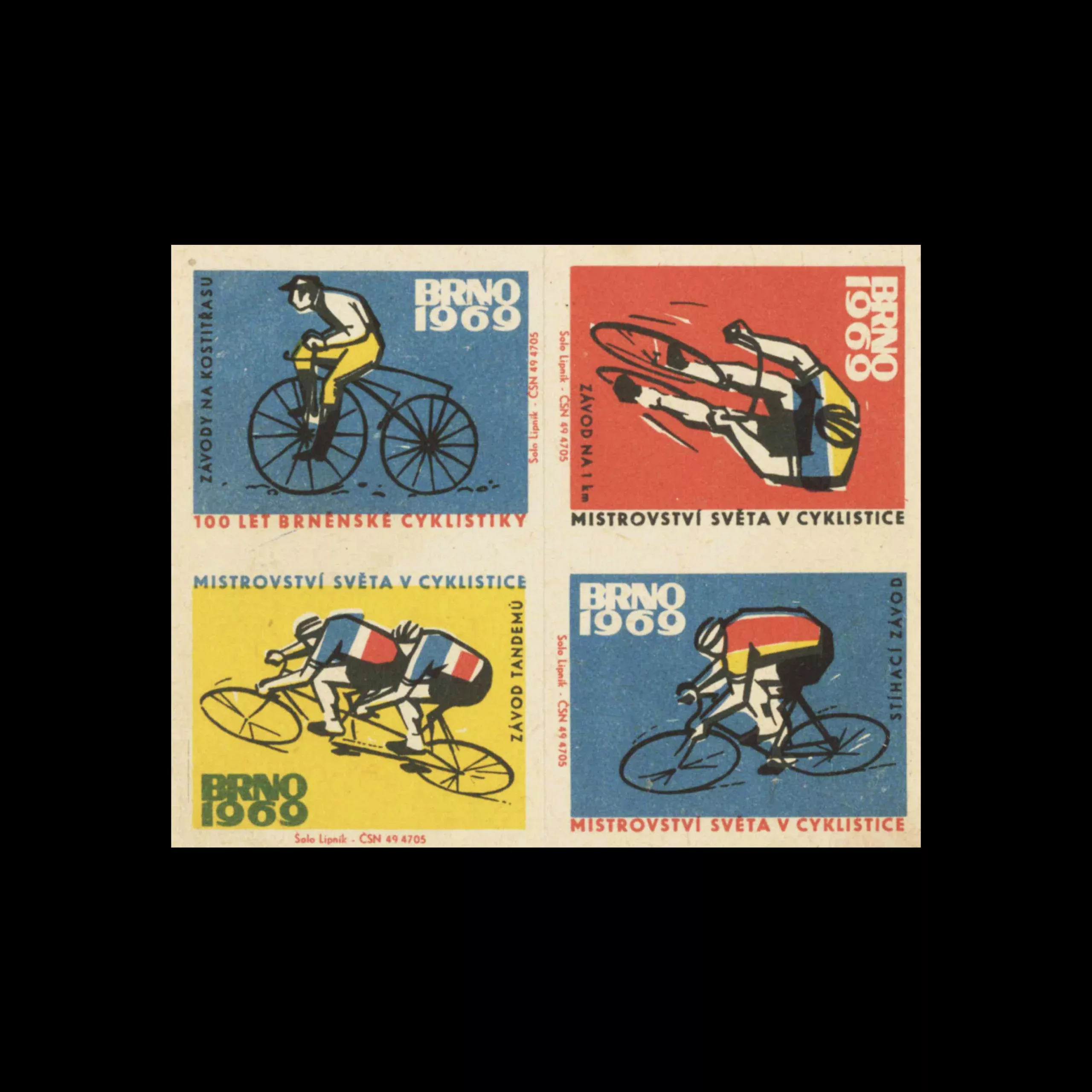 Brno, World Championship for Track cycling, 1969, Czechoslovakia Matchbox Label Set
