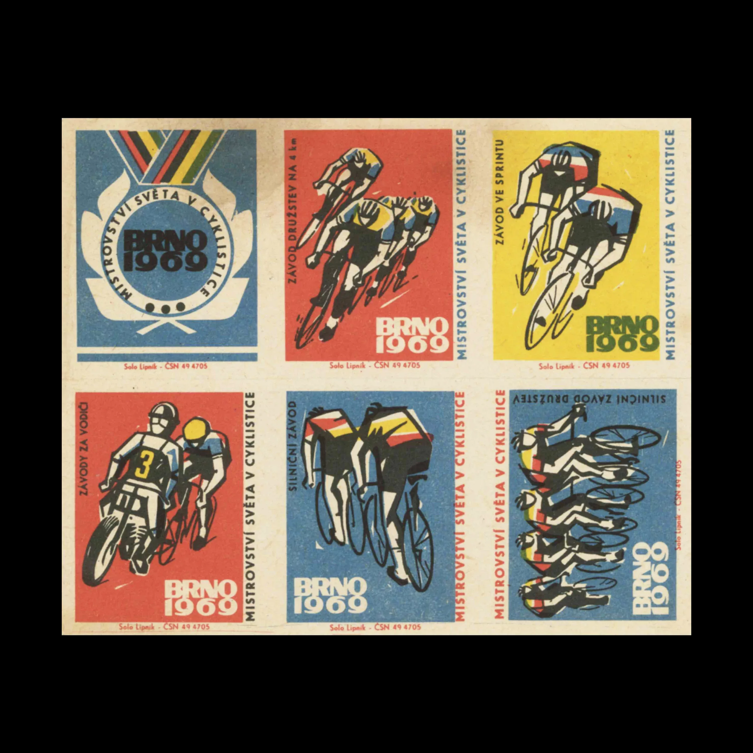 Brno, World Championship for Track cycling, 1969, Czechoslovakia Matchbox Label Set