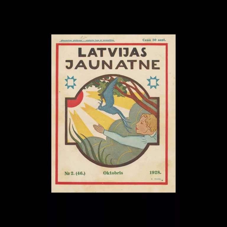 Latvian Youth - Journal for school and home, No.2, 46, October 1928. Cover design by Niklāvs Strunke