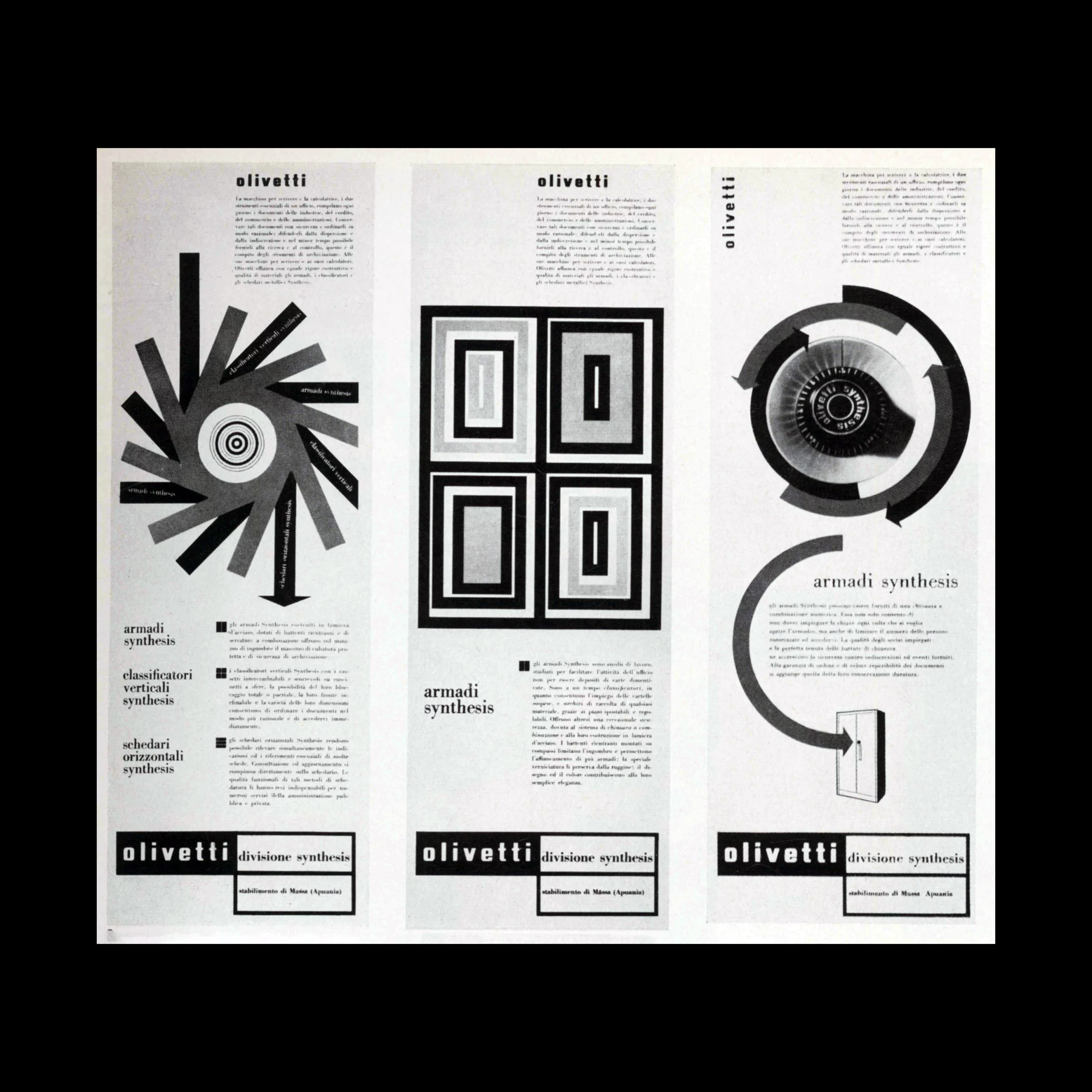 Olivetti advertisements designed by Walter Ballmer. Scanned from Gebrauchgraphik, 1, 1958