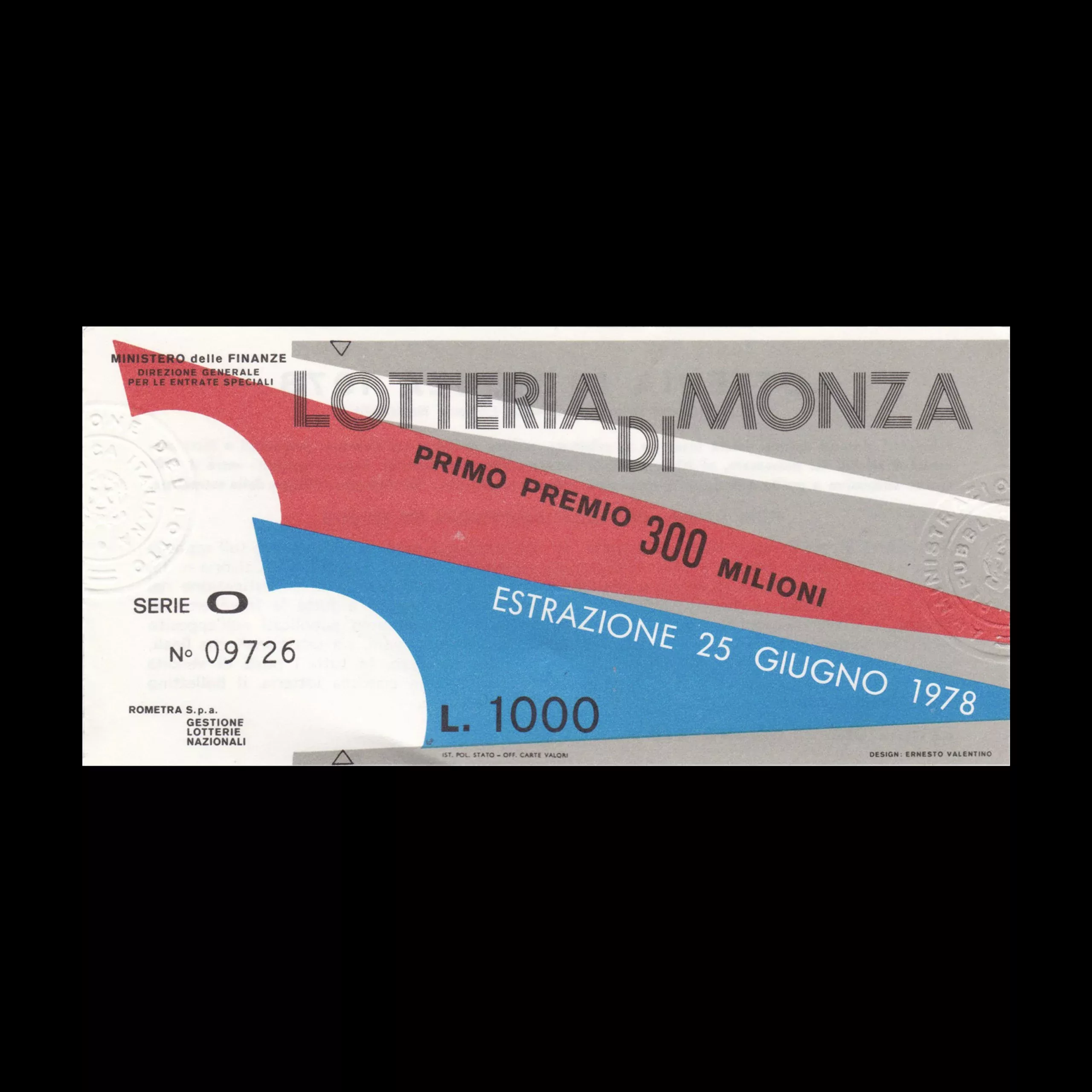 Lotteria Di Monza 1978. Designed by Ernesto Valentino
