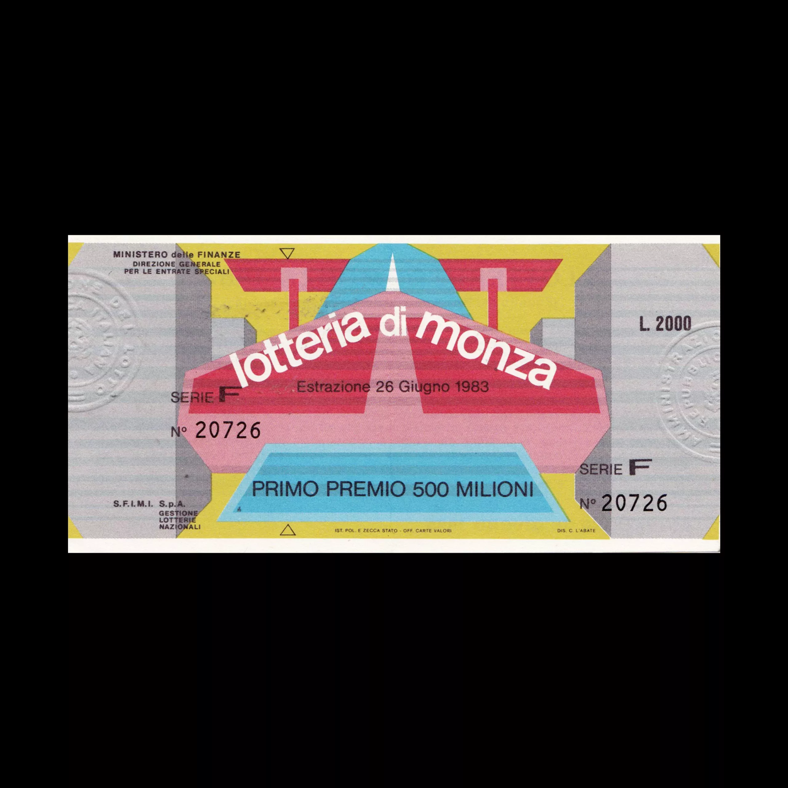 Lotteria Di Monza 1983. Designed by C. Abate
