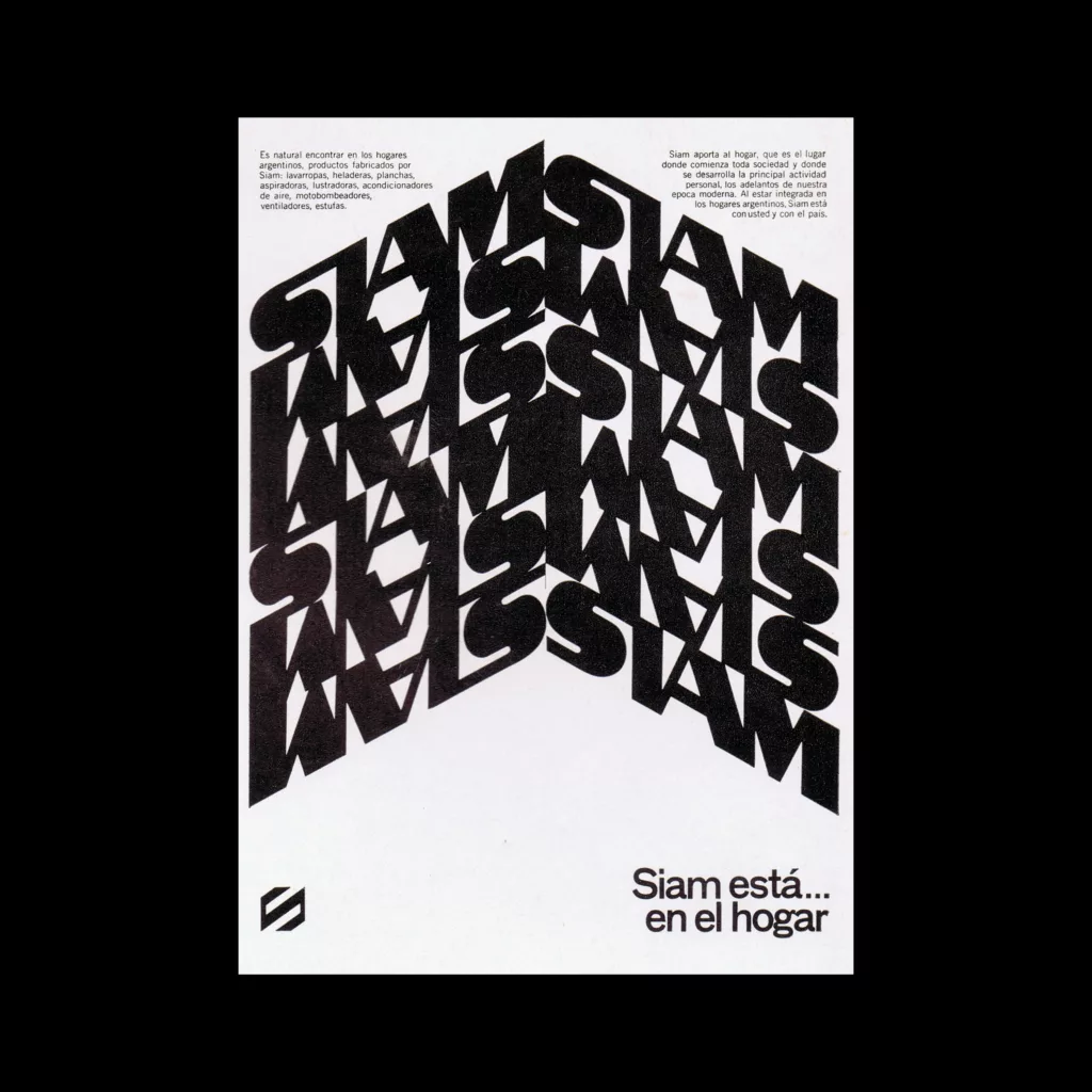 Newspaper ads for the metal works Siam di Tella designed by Guillermo Gonzalez Ruiz