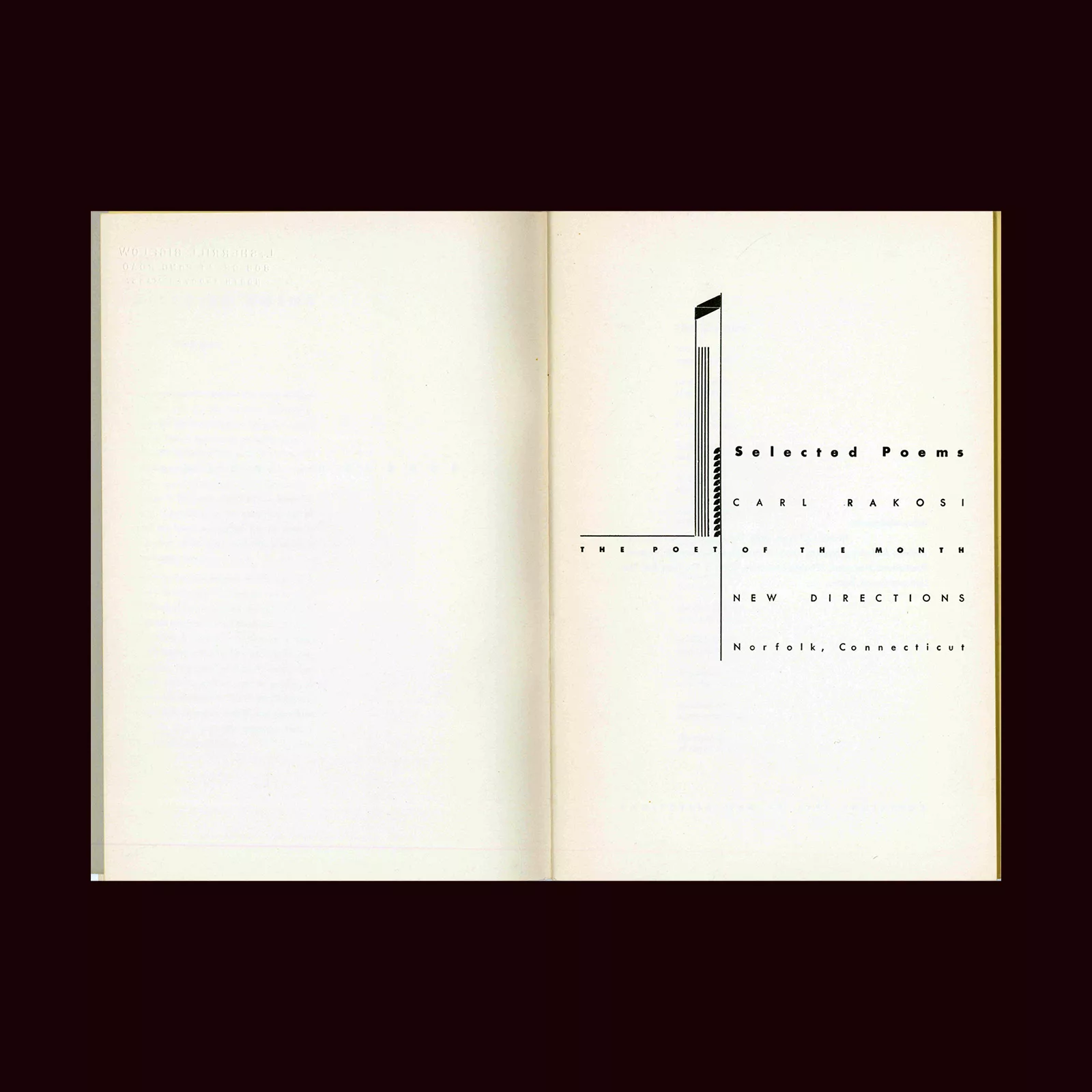 Selected Poems, Carl Rakosi, New Directions, 1941. Designed by Alvin Lustig