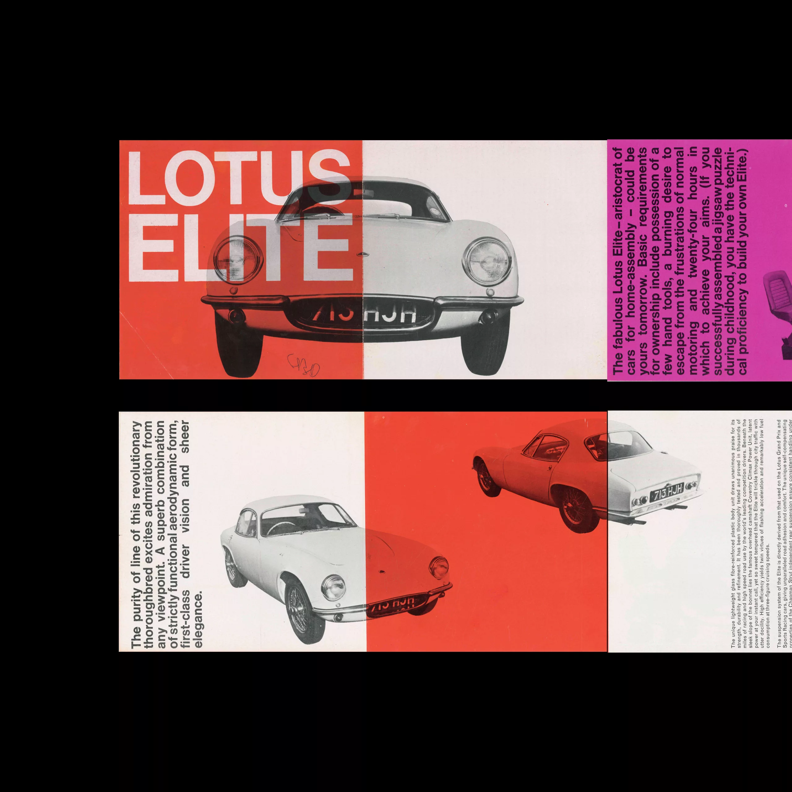 Lotus Elite Series 2 (Type 14), Folded Brochure, 1960. Designed by Derek Birdsall