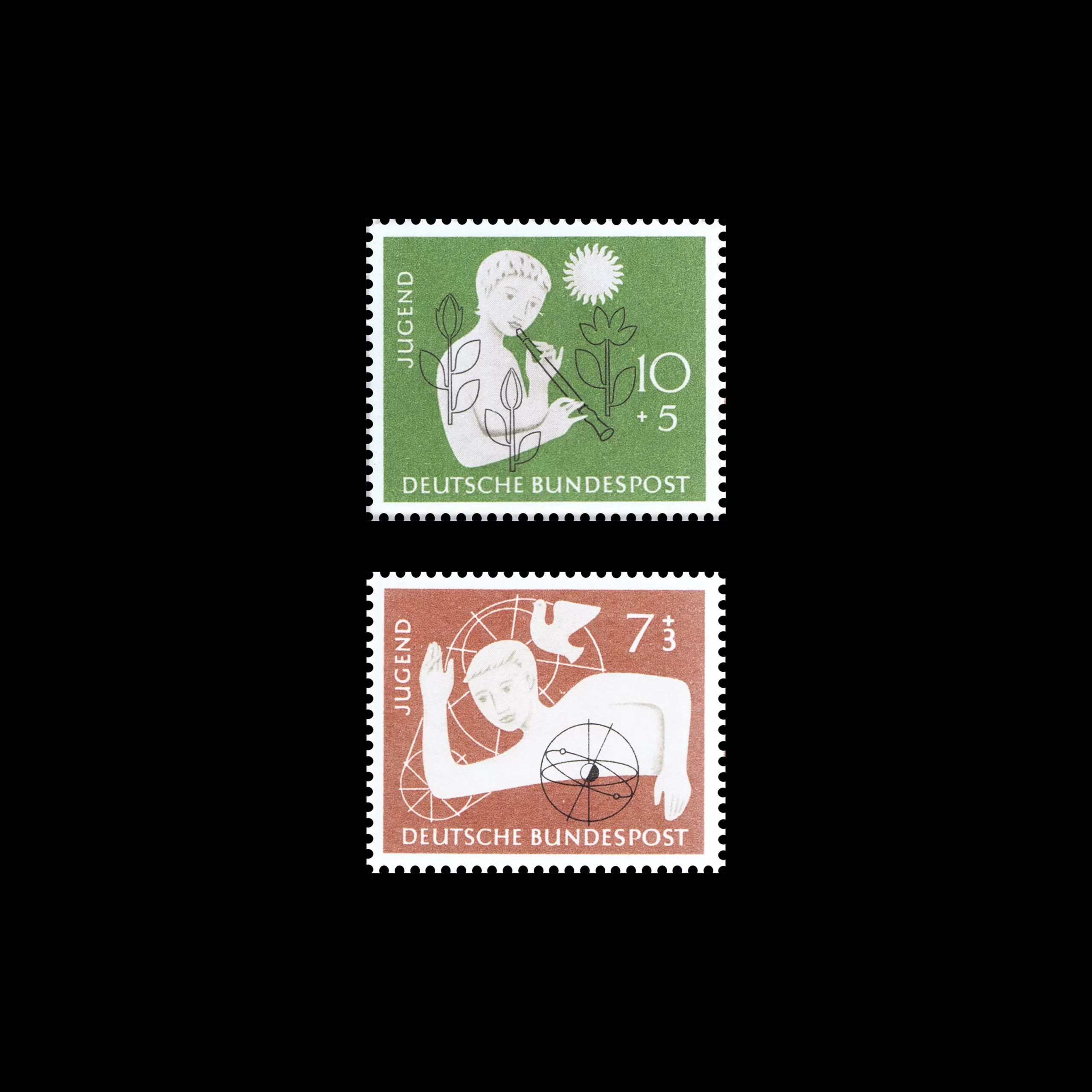 Jugend, German Stamps, 1956. Stamp designs by michel + kieser