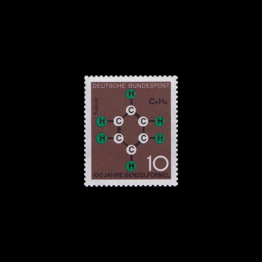 Diagram of Benzene Formula, German Stamp, 1964