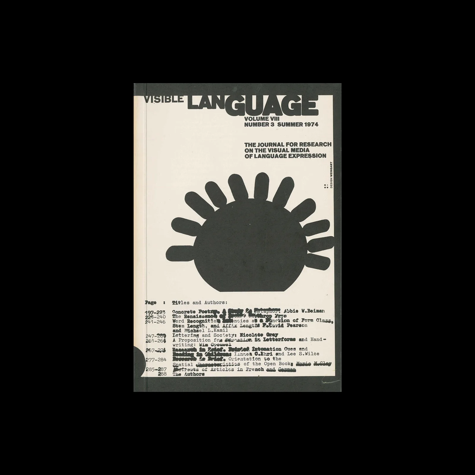 Visible Language, Vol 08, 03, Summer 1974. Designed by Wolfgang Weingart