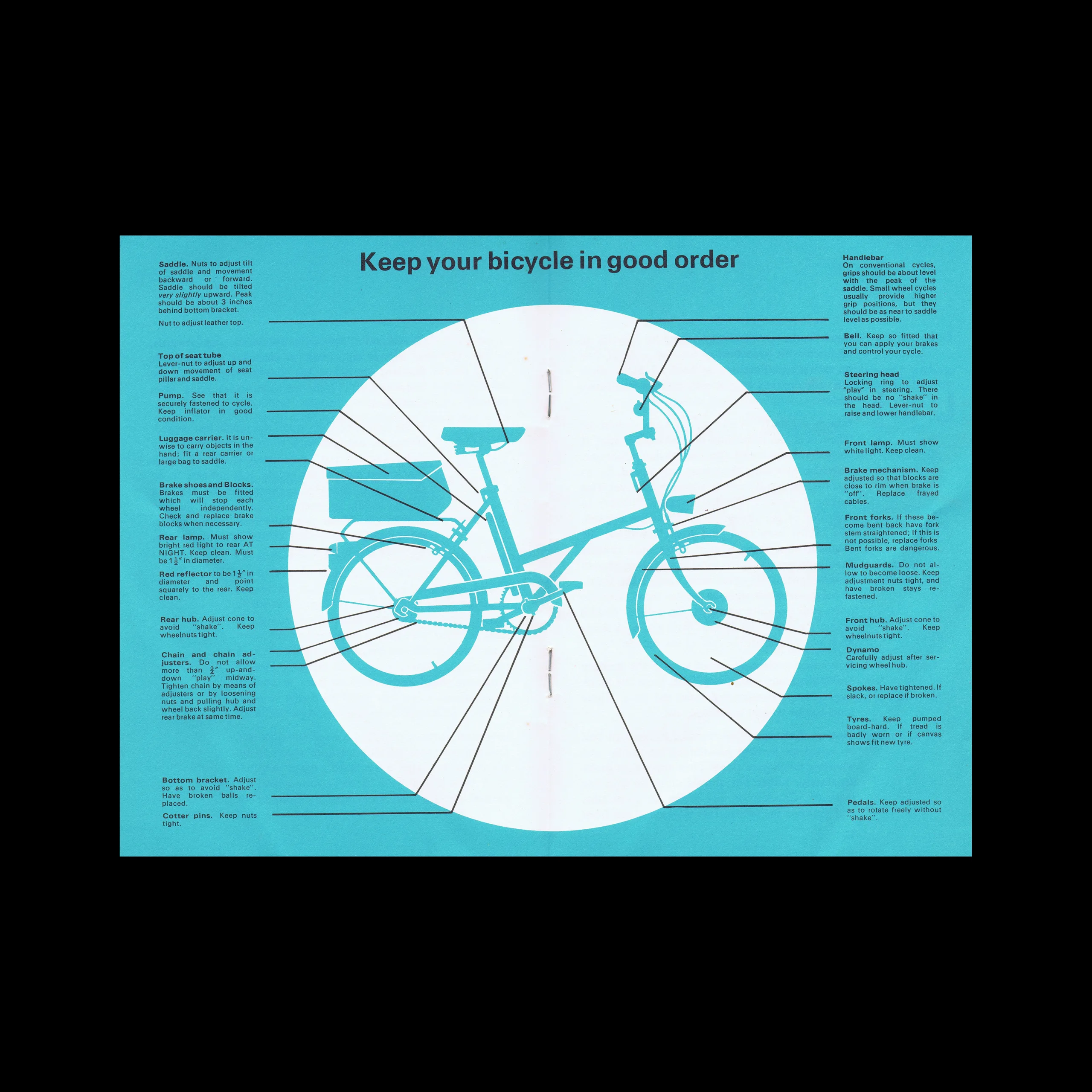 Bicycle Maintenance and Adjustment, Guide, The Royal Society for the Prevention of Accidents (RoSPA), c.1960s/70s 2 Bicycle Maintenance and Adjustment, Guide, The Royal Society for the Prevention of Accidents (RoSPA), c. mid 1970s