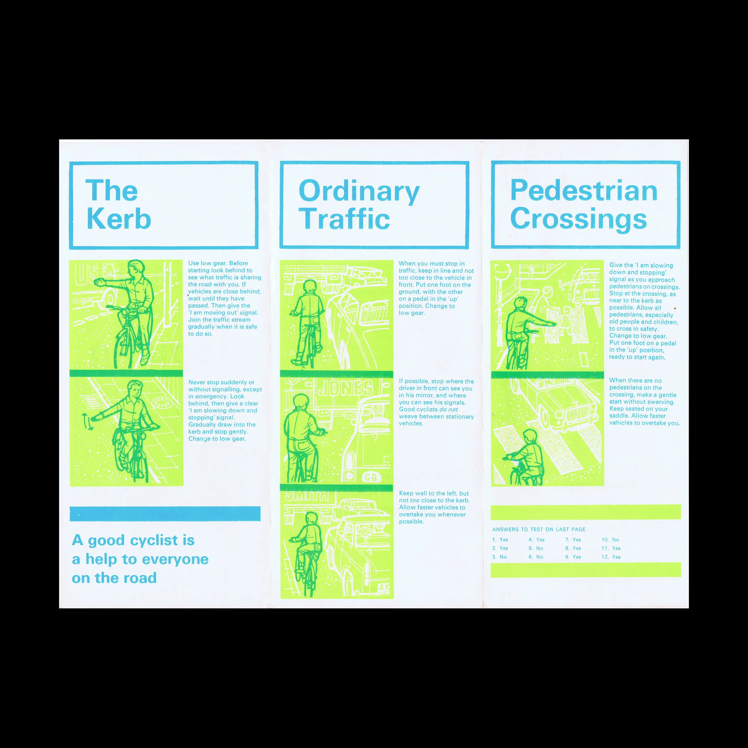 Hints for Cyclists, Starting and Stopping, The Royal Society for the Prevention of Accidents (RoSPA), c. mid 1970s 2 Hints for Cyclists, Starting and Stopping, The Royal Society for the Prevention of Accidents (RoSPA), c. mid 1970s