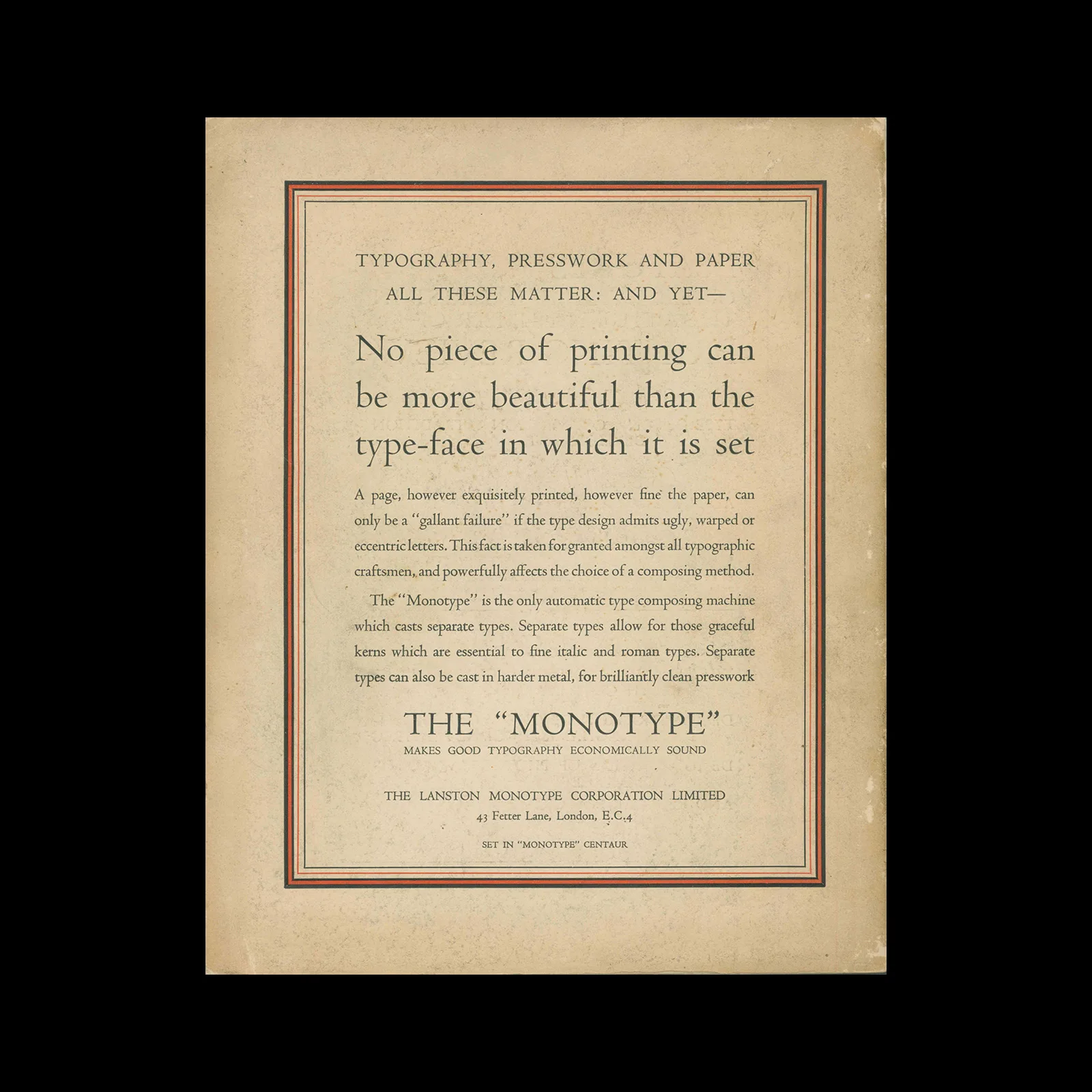 Printing Journal, No 01, Summer 1931 Back Cover