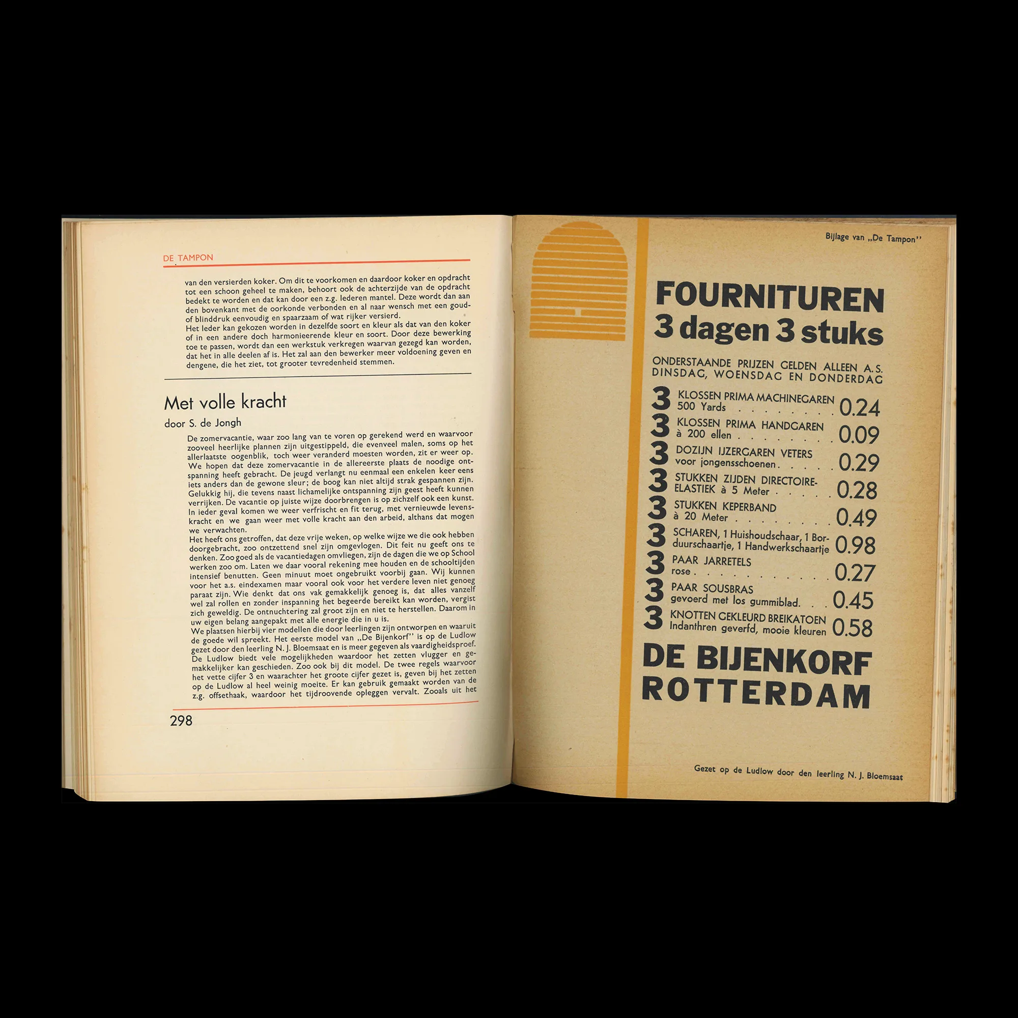 De Tampon, Orgaan voor de leerlingen en oud-leerlingen der School voor de Grafische Vakken, 1937-1938 