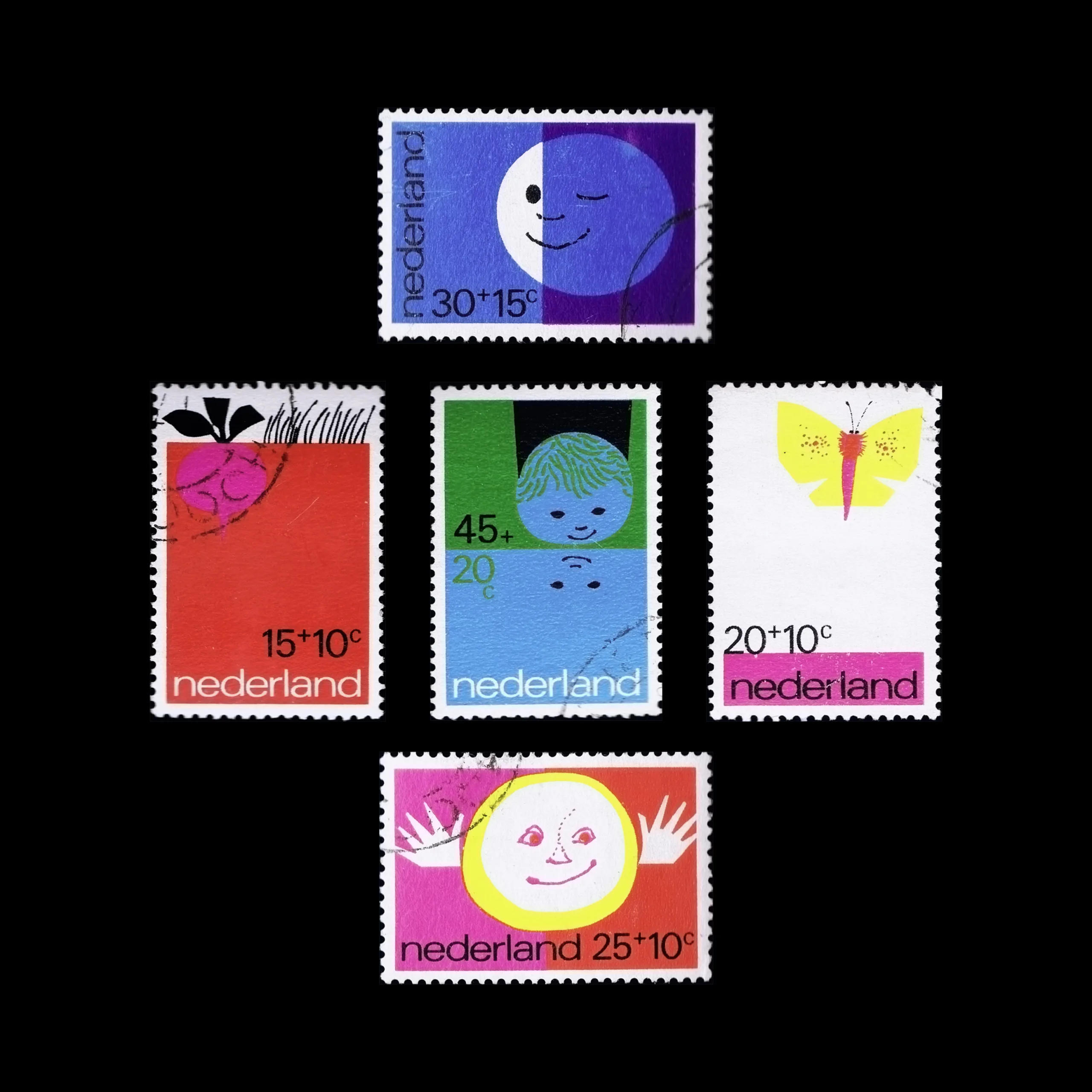 Symbols from the Children's World, Children’s Stamps, Netherlands, 1971. Designed by B. van Wely