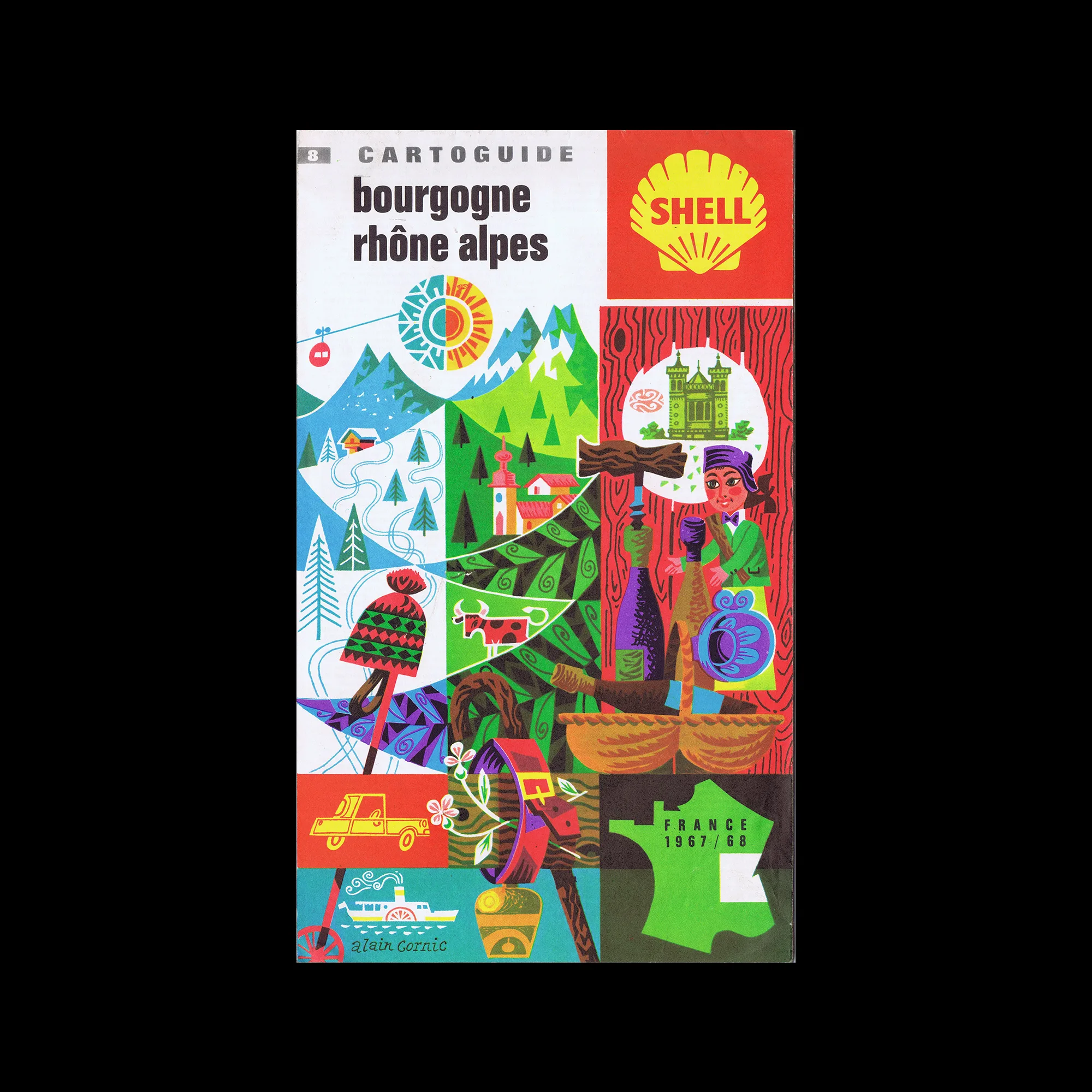 Bourgogne Rhône Alpes, French Cartoguide 08, Shell, 1968/69. Illustrated by Alain Cornic