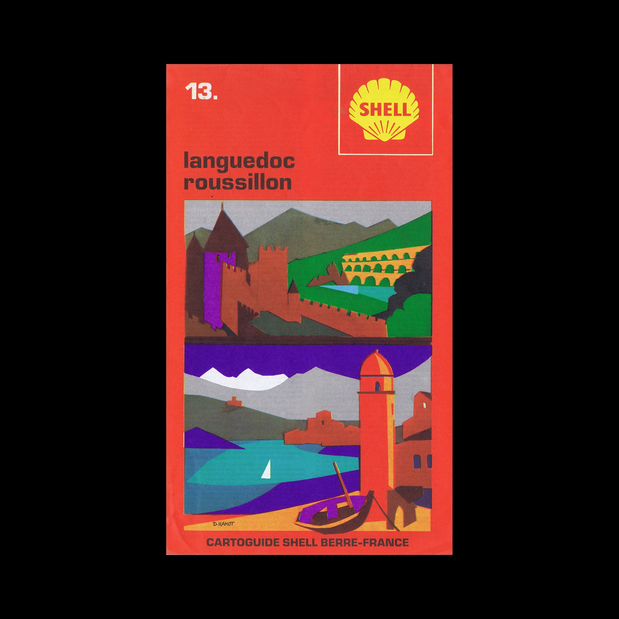 Languedoc Roussillon, French Cartoguide 13, Shell, 1971. Illustrated by Daniel Hamot