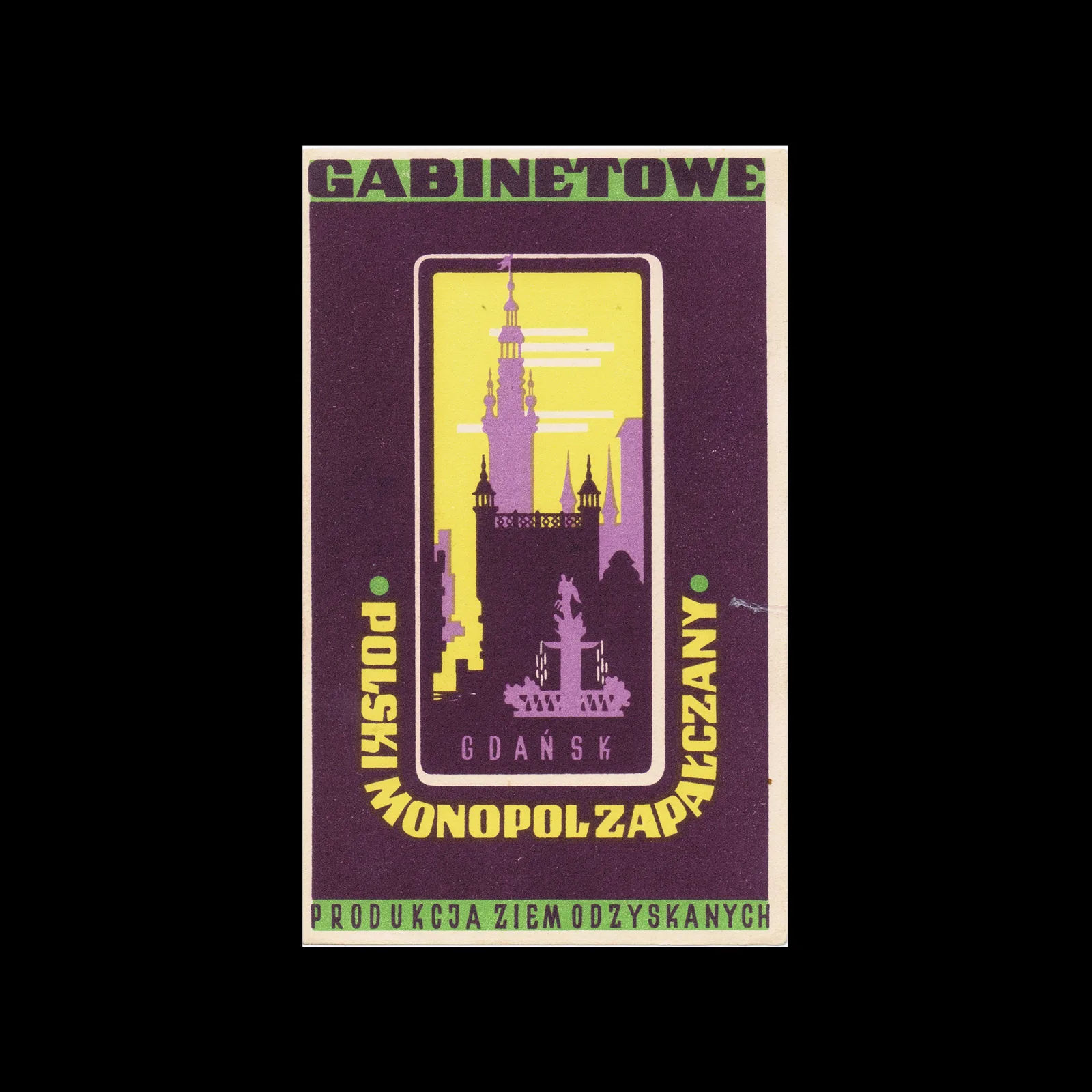 Gabinetowe, Gdańsk, Monopol Zapałczany, Polish Matchbox Label, c. late 1940s