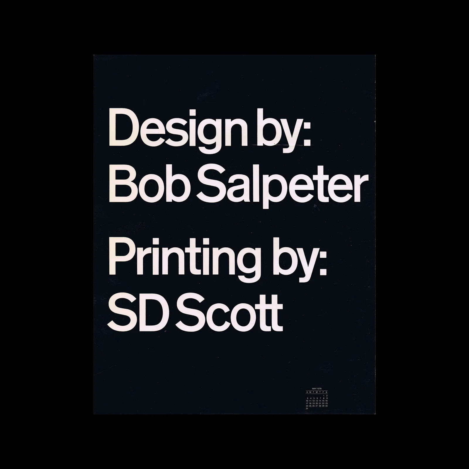 S. D. Scott Printing Company Inc., Calendar Poster, May 1970
