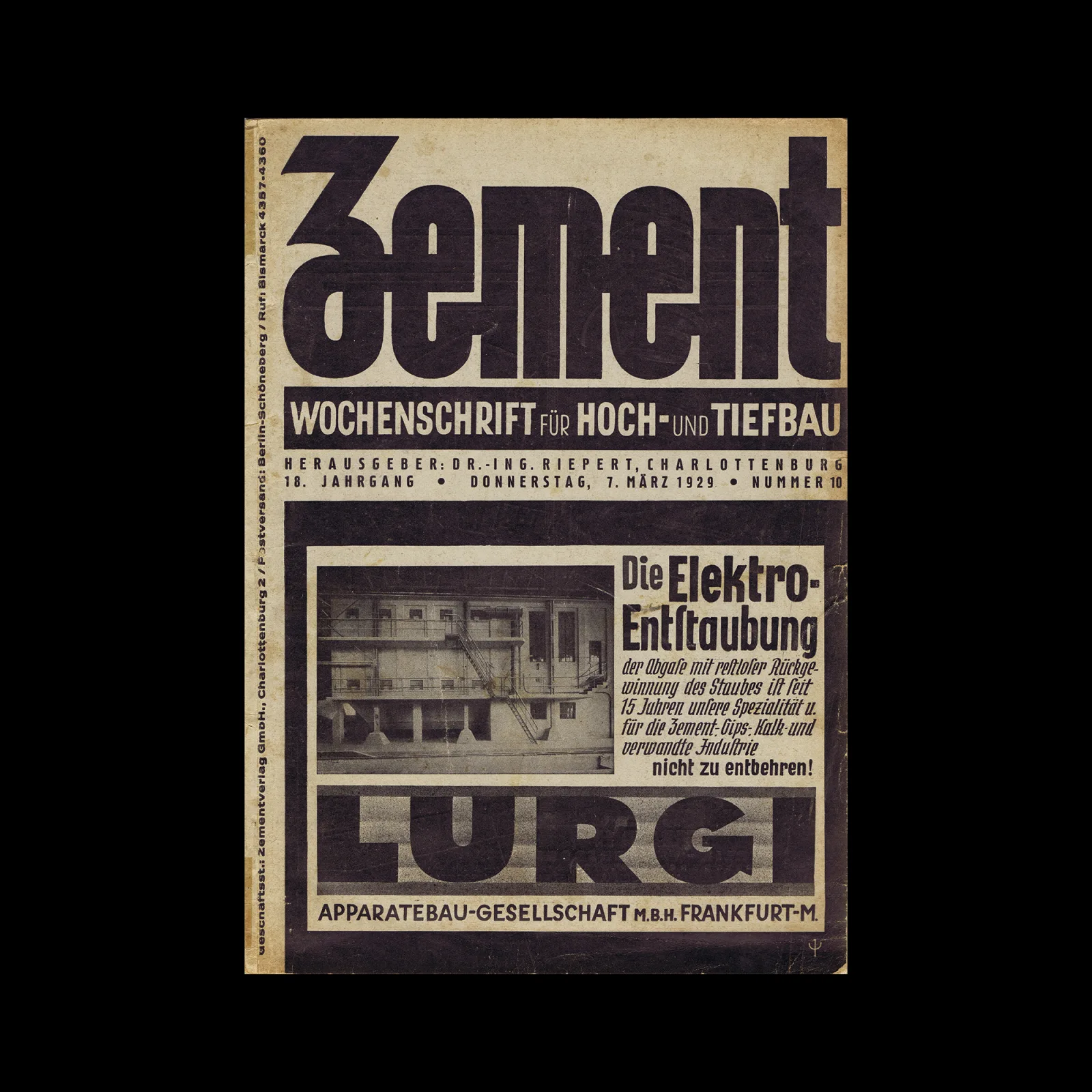 Zement Wochenschrift, No. 10, Zementverlag, Charlottenburg, 1929