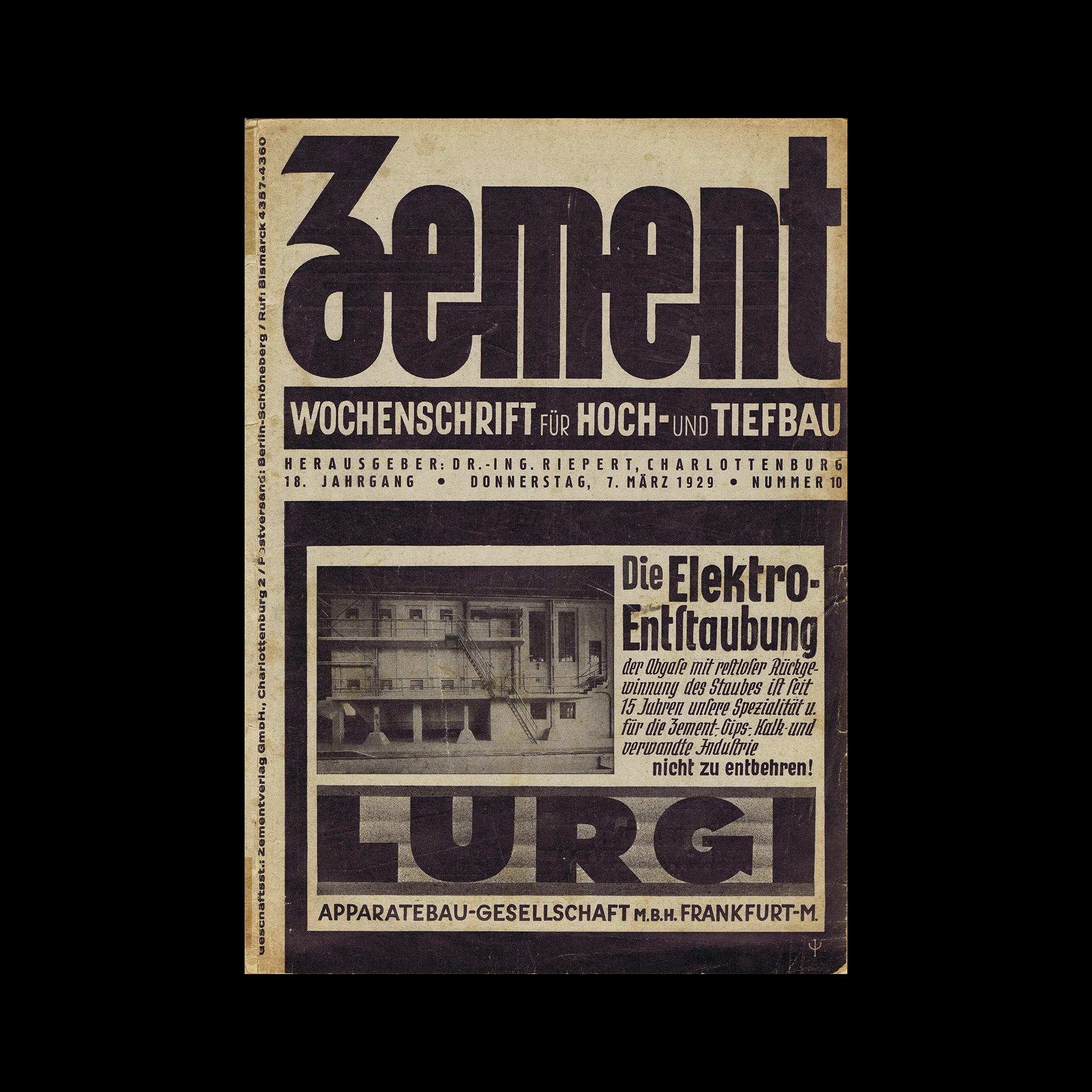 Zement Wochenschrift, No. 10, Zementverlag, Charlottenburg, 1929