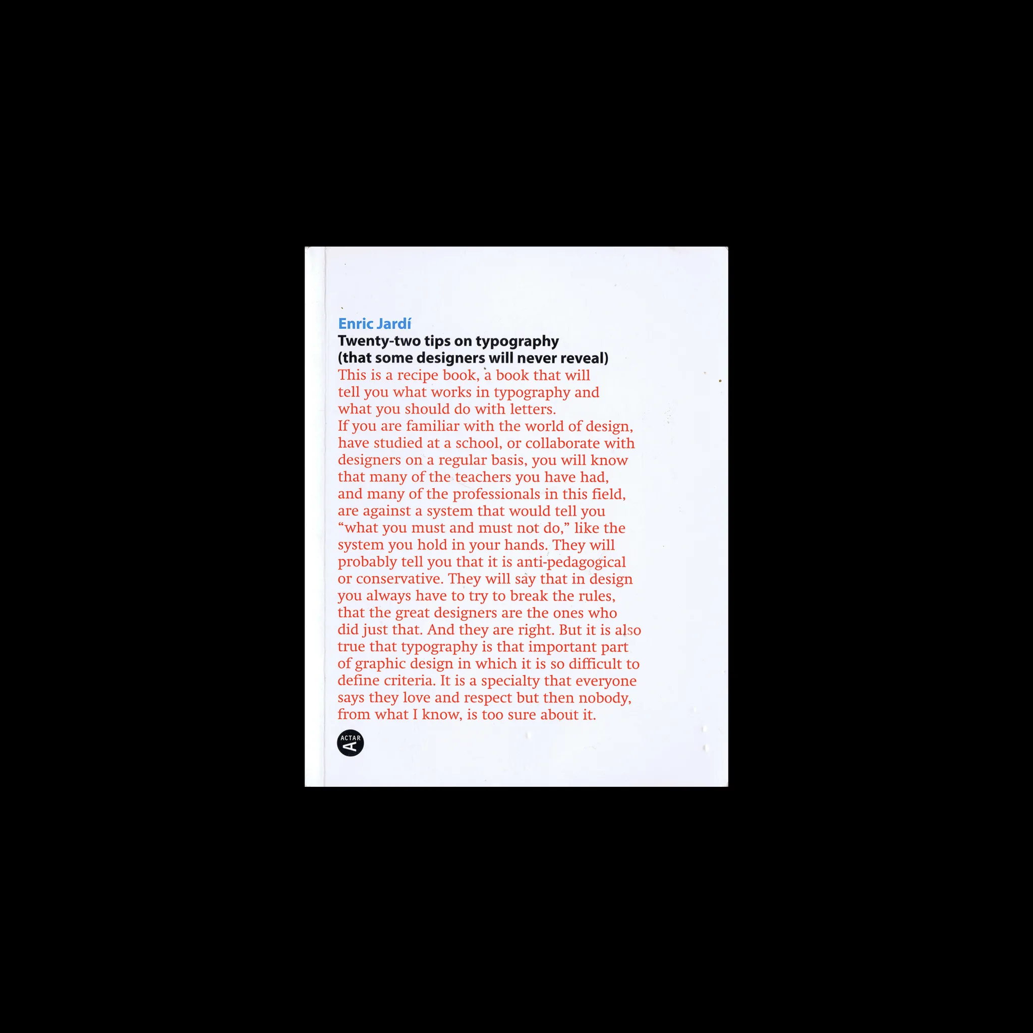Twenty-two Tips on Typography, ActarD Inc, 2019
