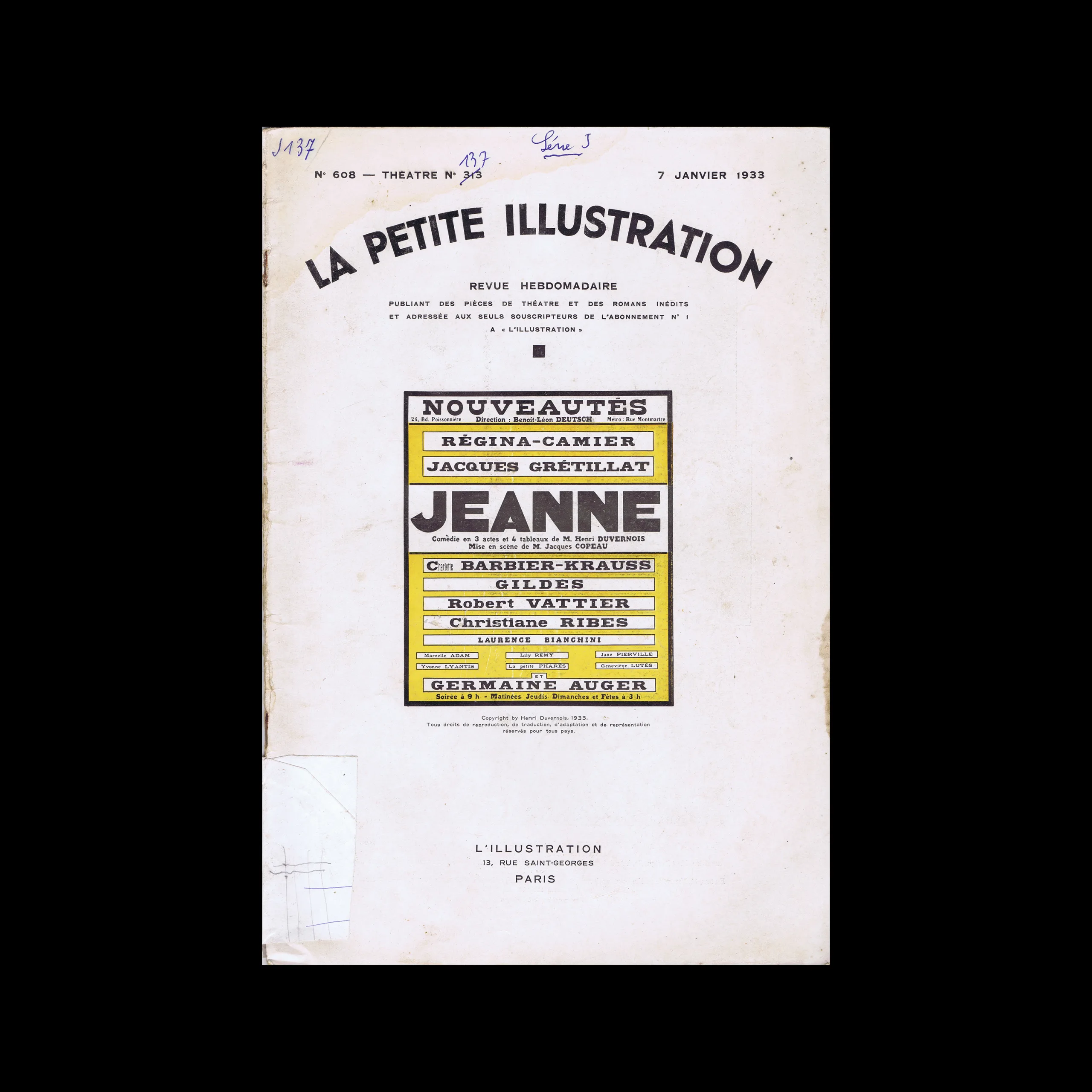 La Petite Illustration, No 608, January 1933