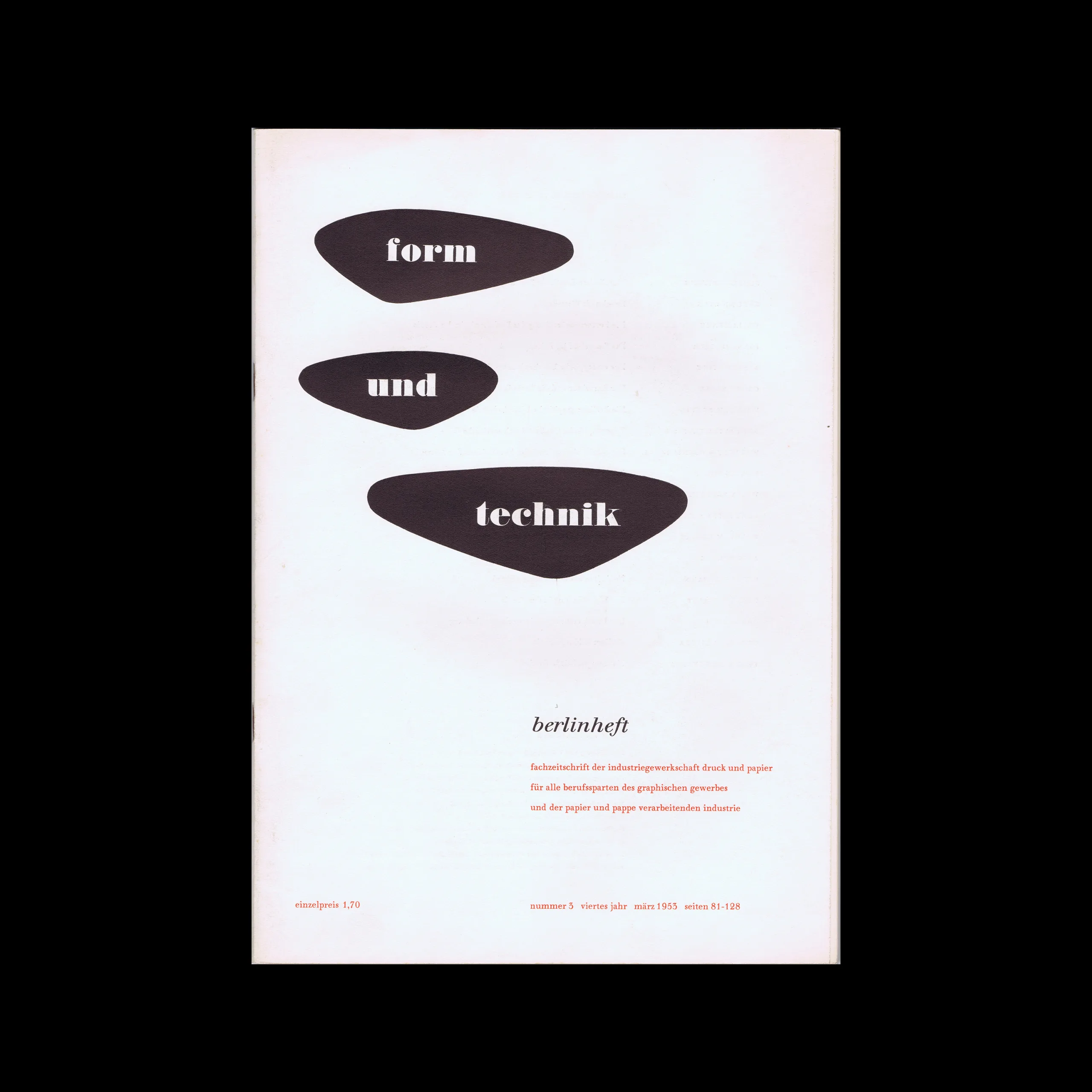 Form und Technik, Vol 04, No. 03, March 1953. Cover design by the Master School for Graphic Arts and Book Trade, Berlin